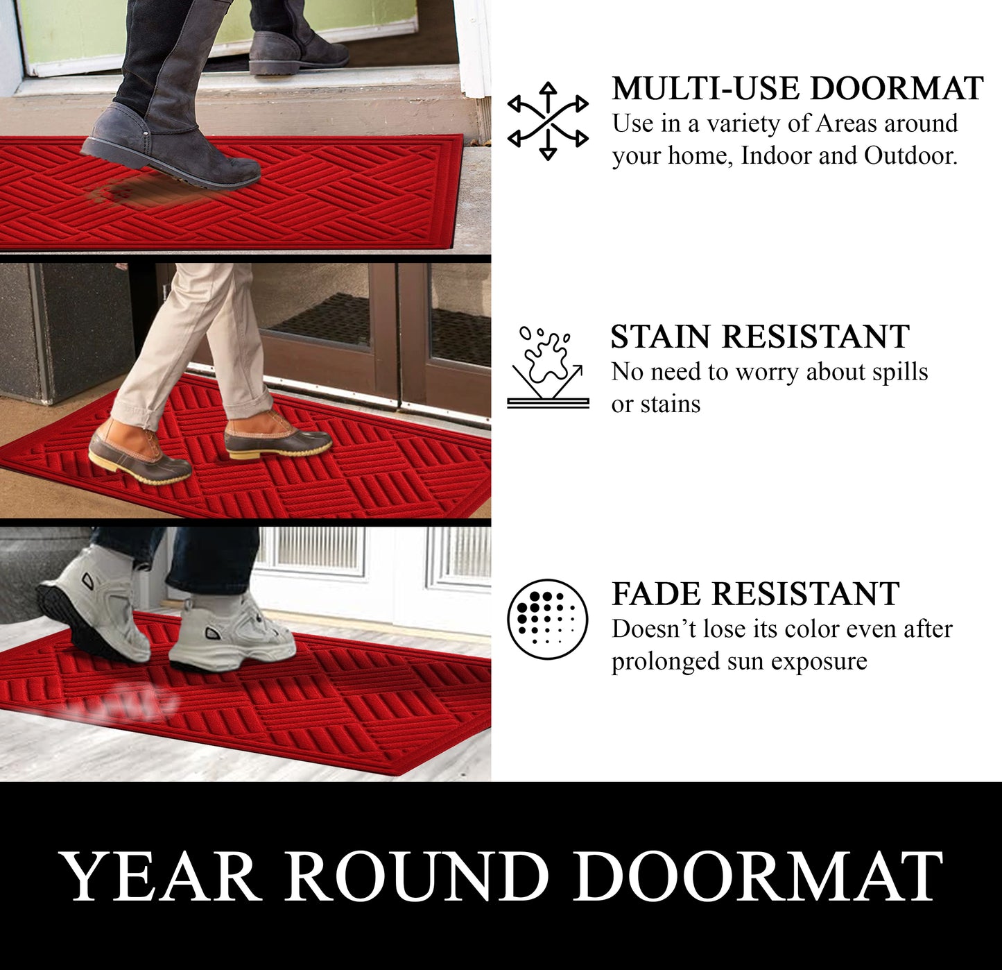 A1HC Durable Multi Purpose Polypropylene Rubber Doormat for Indoor Outdoor Front Door Mat, Checkered
