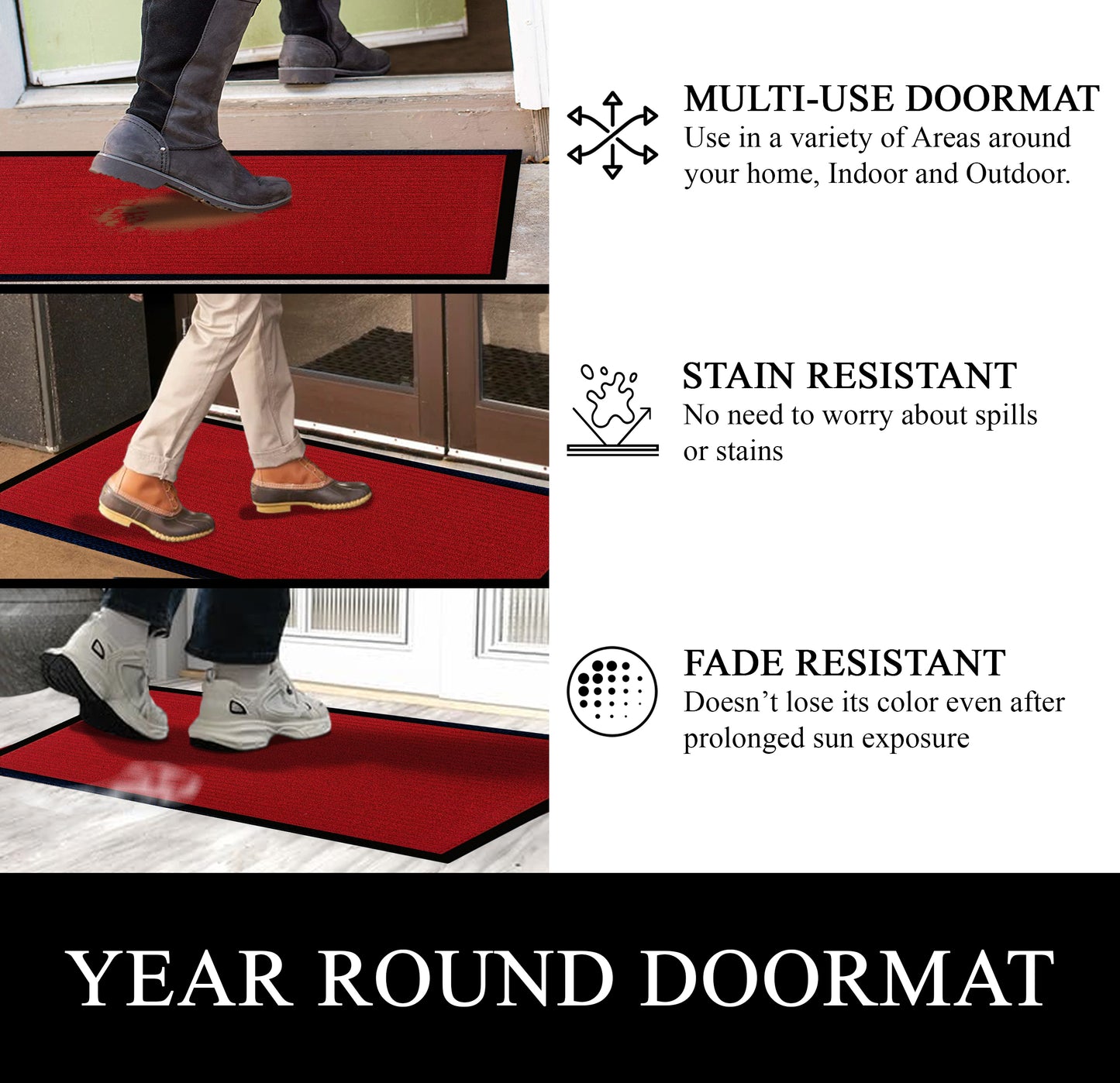 A1HC Indoor Outdoor Doormat, Non-Slip Rubber Mat for Entrance, Patio, Garage and Office - Stripe