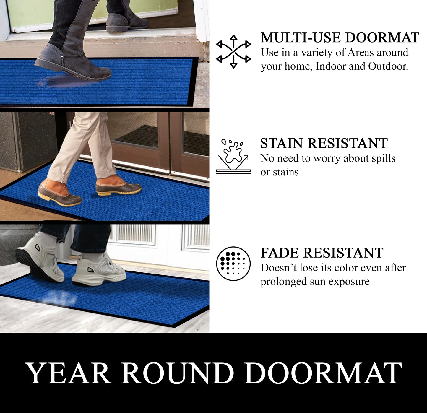 A1HC Indoor Outdoor Doormat, Non-Slip Rubber Mat for Entrance, Patio, Garage and Office - Stripe