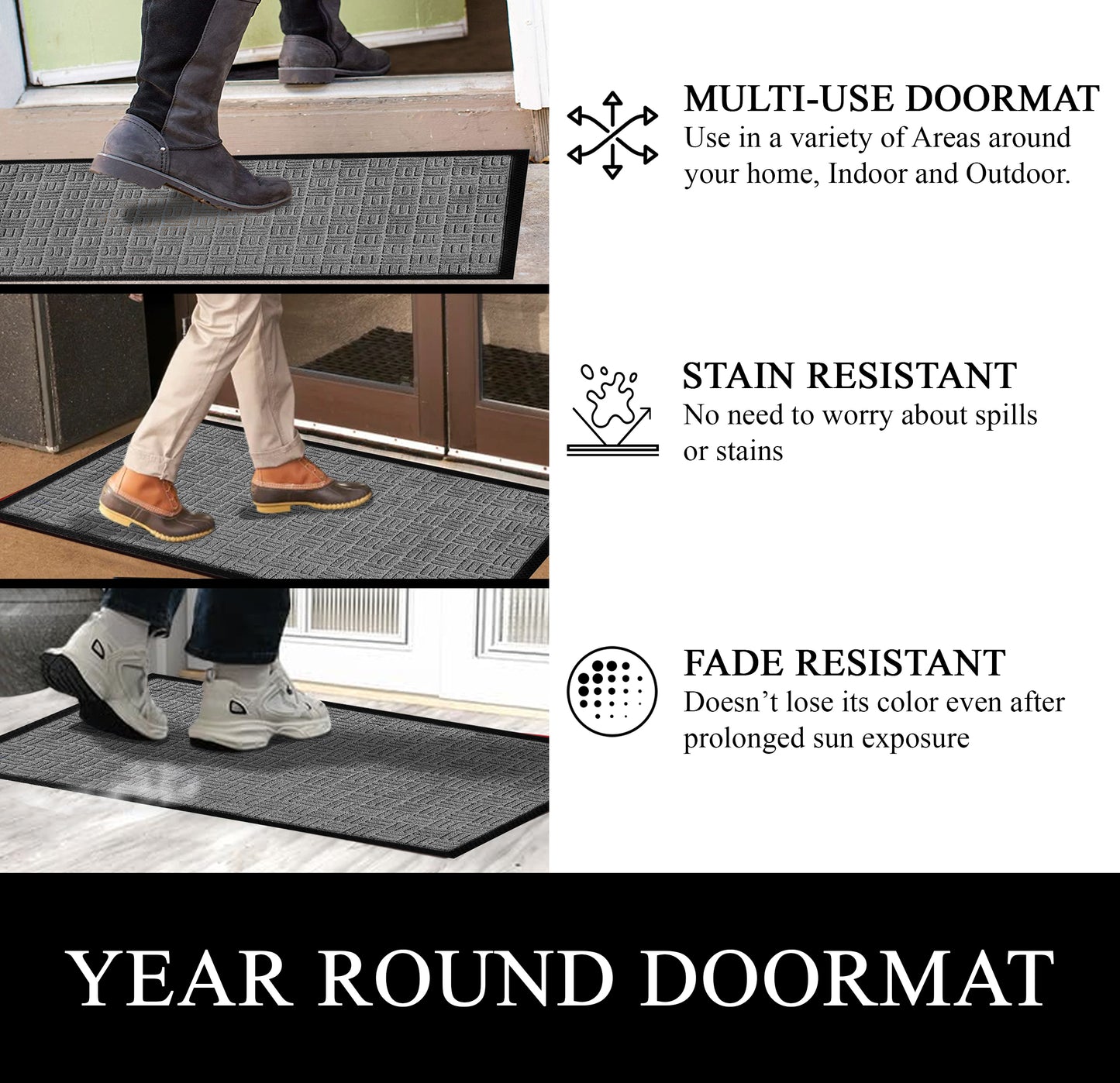 A1HC Indoor Outdoor Doormat Non-Slip Rubber Mat for Entrance, Patio, Garage and Office - Criss Cross