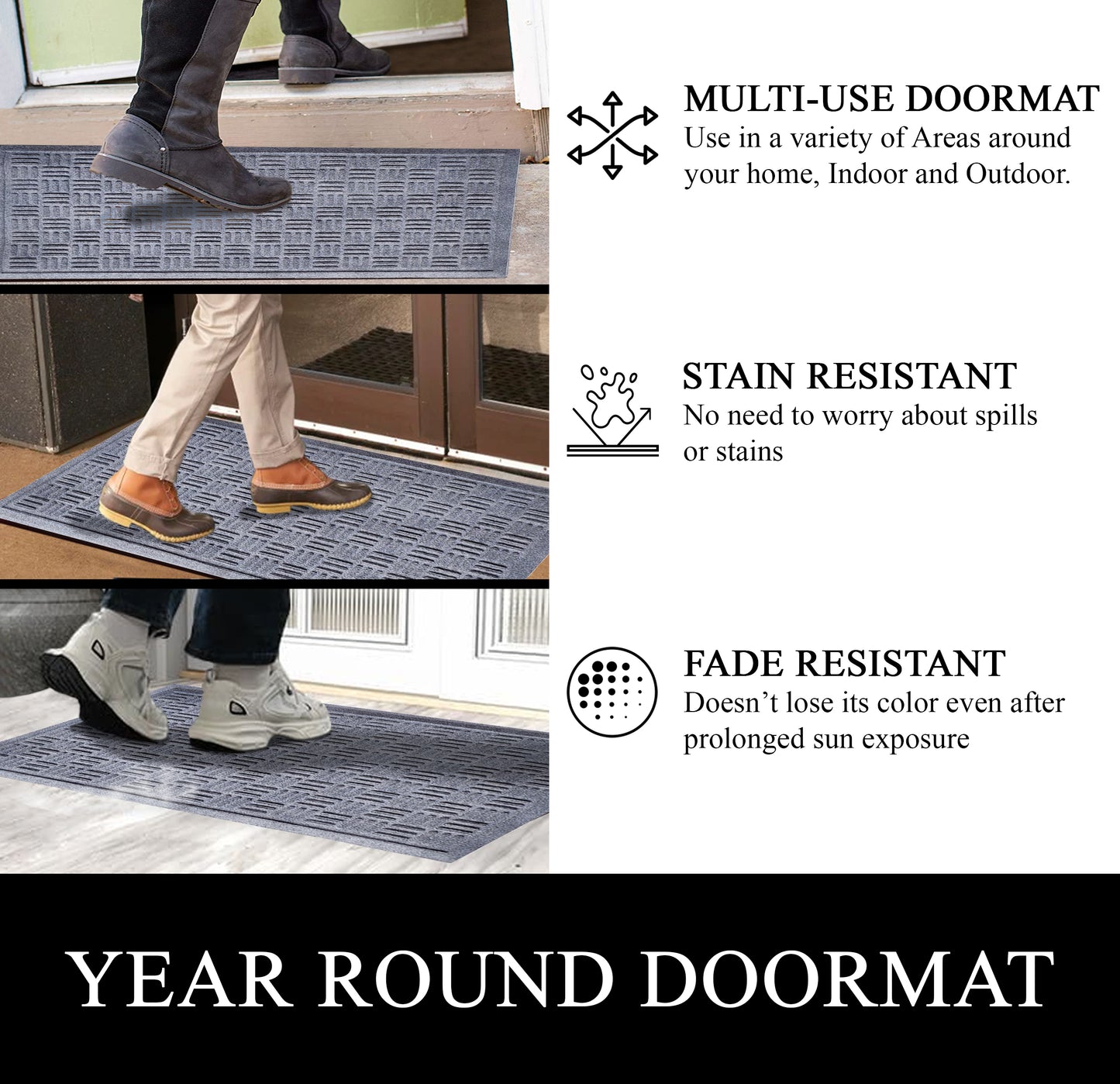 A1HC Durable Multi Purpose Polypropylene Rubber Doormat for Indoor Outdoor Front Door Mat Criss Cross
