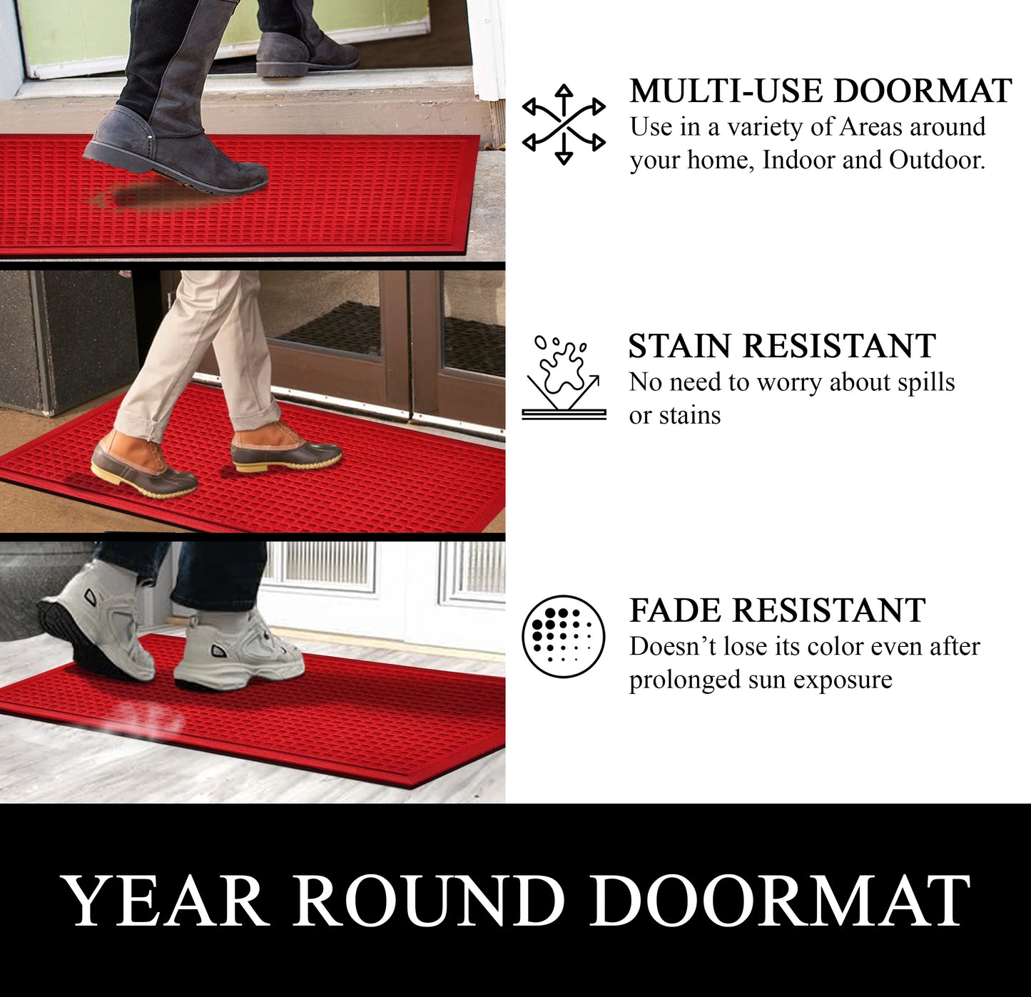 A1HC Durable Multi Purpose Polypropylene Rubber Doormat for Indoor Outdoor Front Door Mat, Waffle