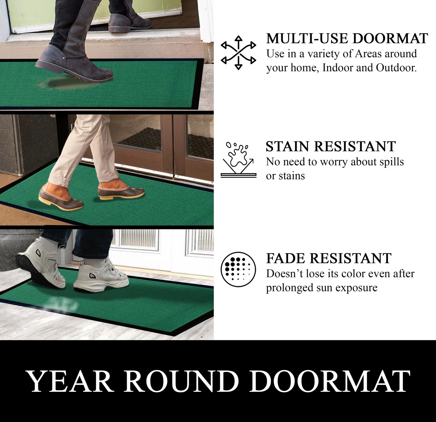 A1HC Indoor Outdoor Doormat, Non-Slip Rubber Mat for Entrance, Patio, Garage and Office - Stripe