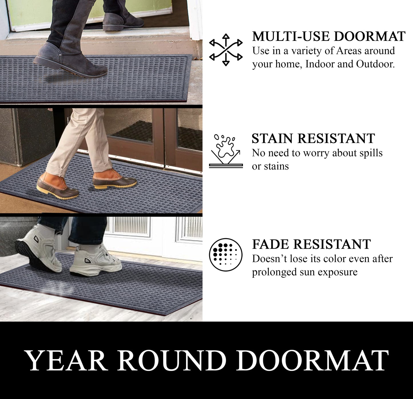 A1HC Durable Multi Purpose Polypropylene Rubber Doormat for Indoor Outdoor Front Door Mat, Waffle