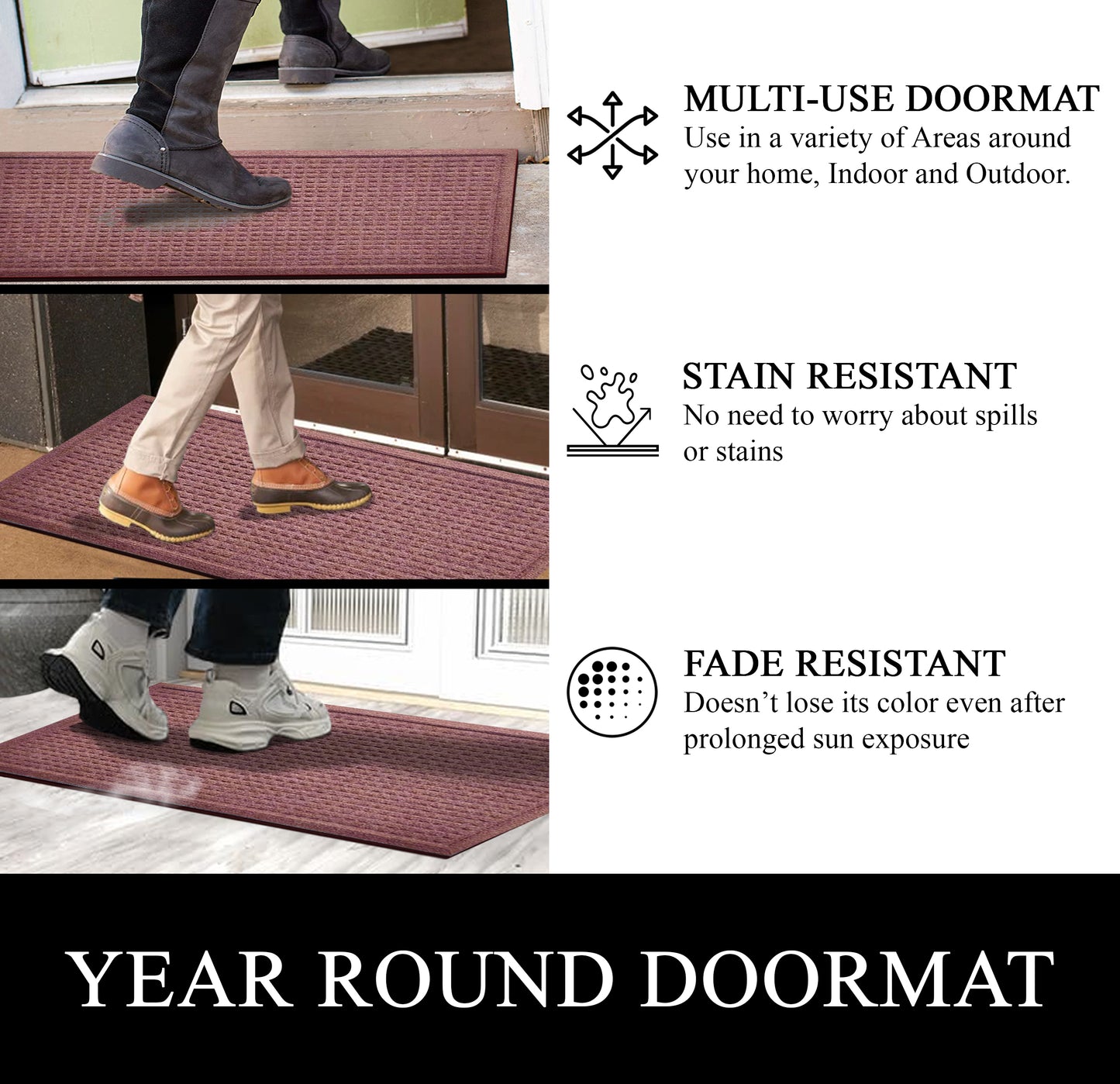 A1HC Durable Multi Purpose Polypropylene Rubber Doormat for Indoor Outdoor Front Door Mat, Waffle