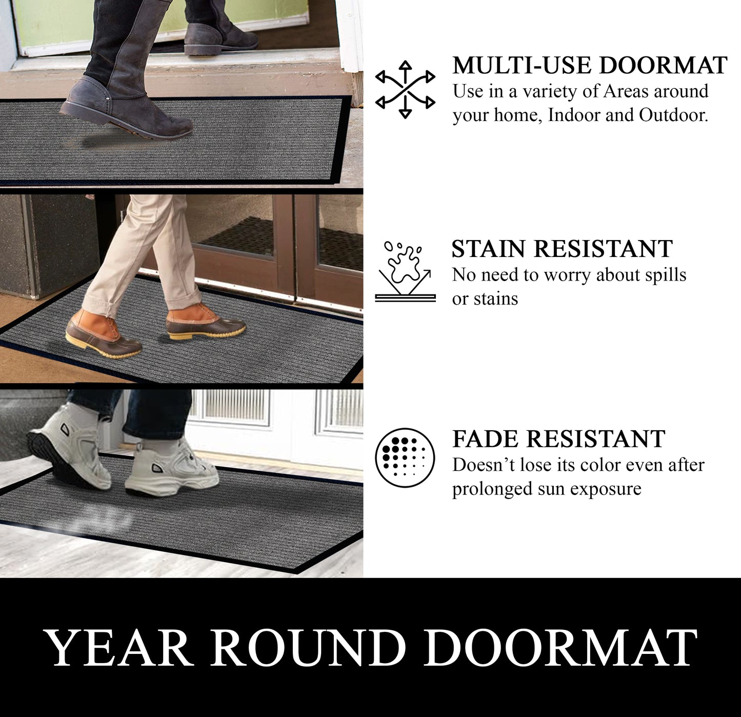 A1HC Indoor Outdoor Doormat, Non-Slip Rubber Mat for Entrance, Patio, Garage and Office - Stripe