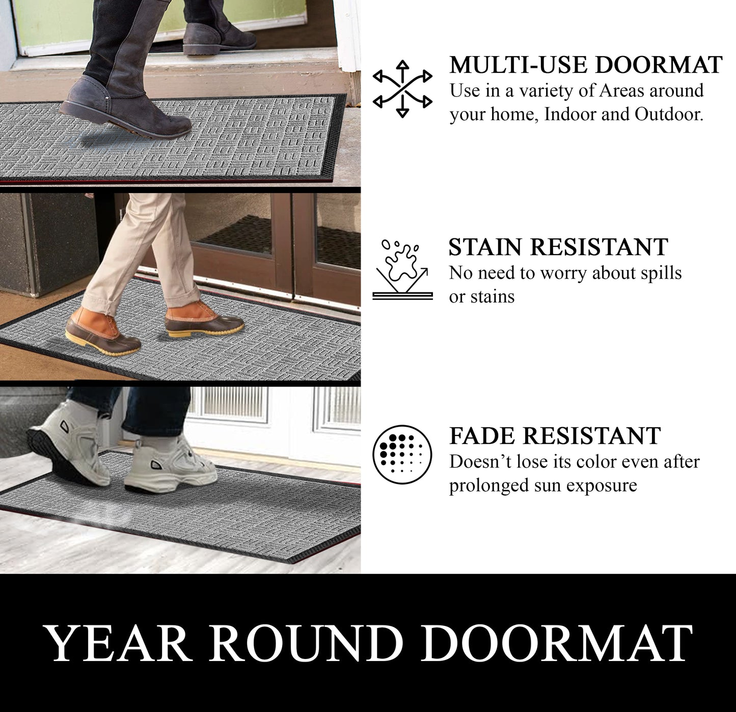 A1HC Indoor Outdoor Doormat Non-Slip Rubber Mat for Entrance, Patio, Garage and Office - Criss Cross