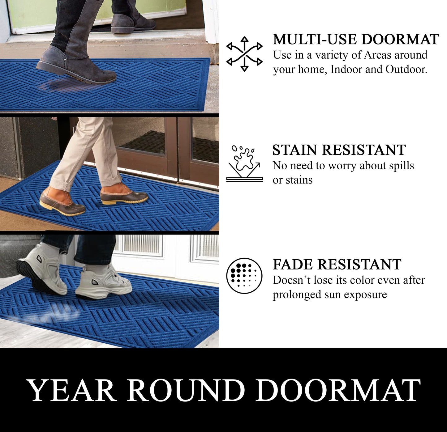 A1HC Durable Multi Purpose Polypropylene Rubber Doormat for Indoor Outdoor Front Door Mat, Checkered