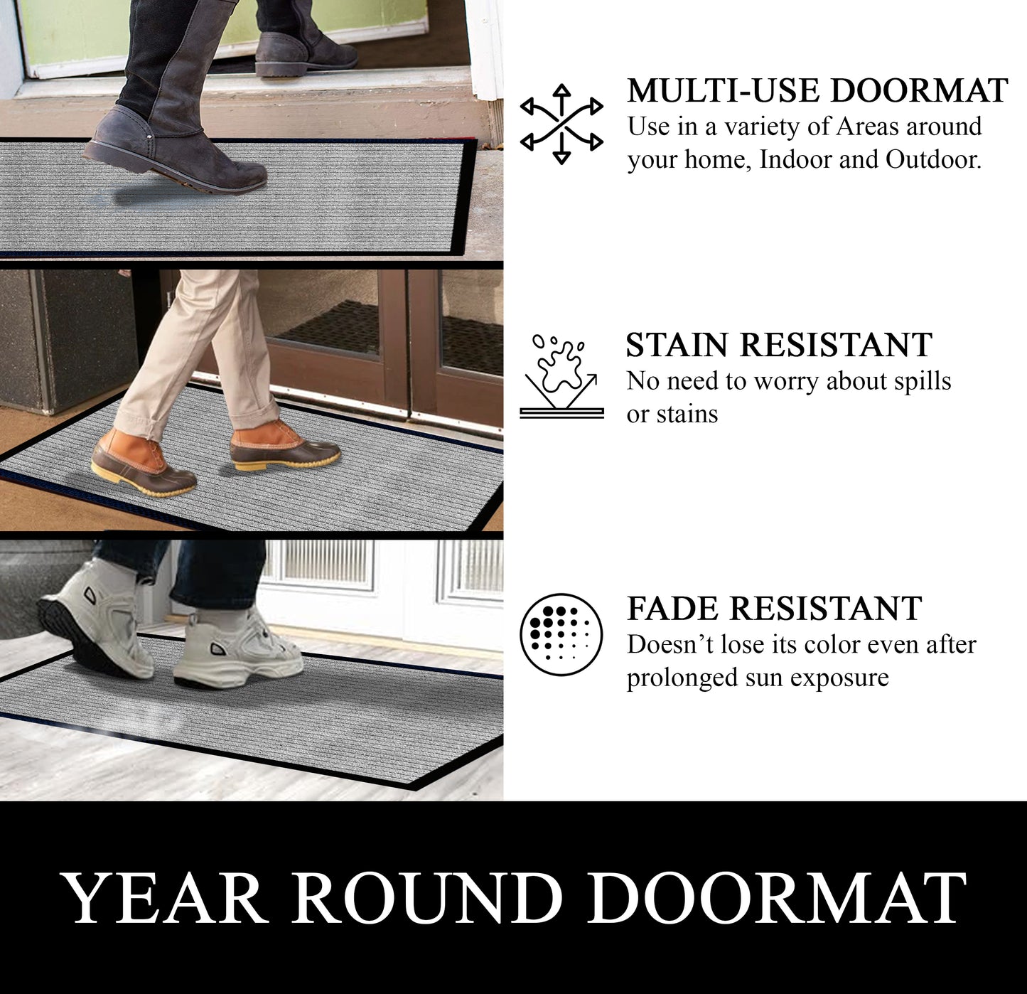 A1HC Indoor Outdoor Doormat, Non-Slip Rubber Mat for Entrance, Patio, Garage and Office - Stripe