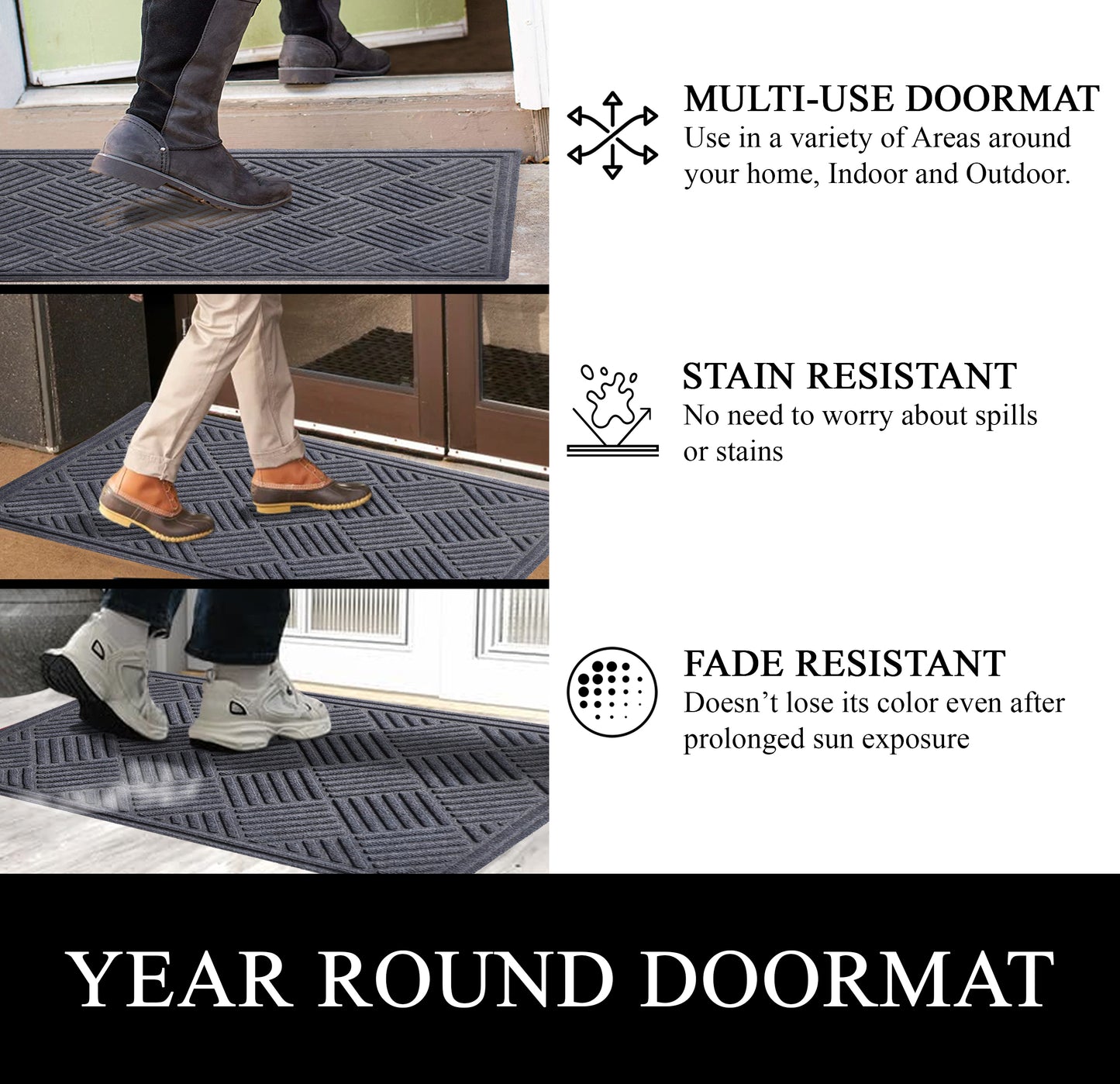 A1HC Durable Multi Purpose Polypropylene Rubber Doormat for Indoor Outdoor Front Door Mat, Checkered
