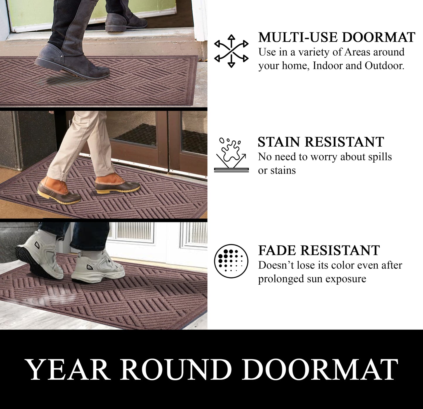 A1HC Durable Multi Purpose Polypropylene Rubber Doormat for Indoor Outdoor Front Door Mat, Checkered