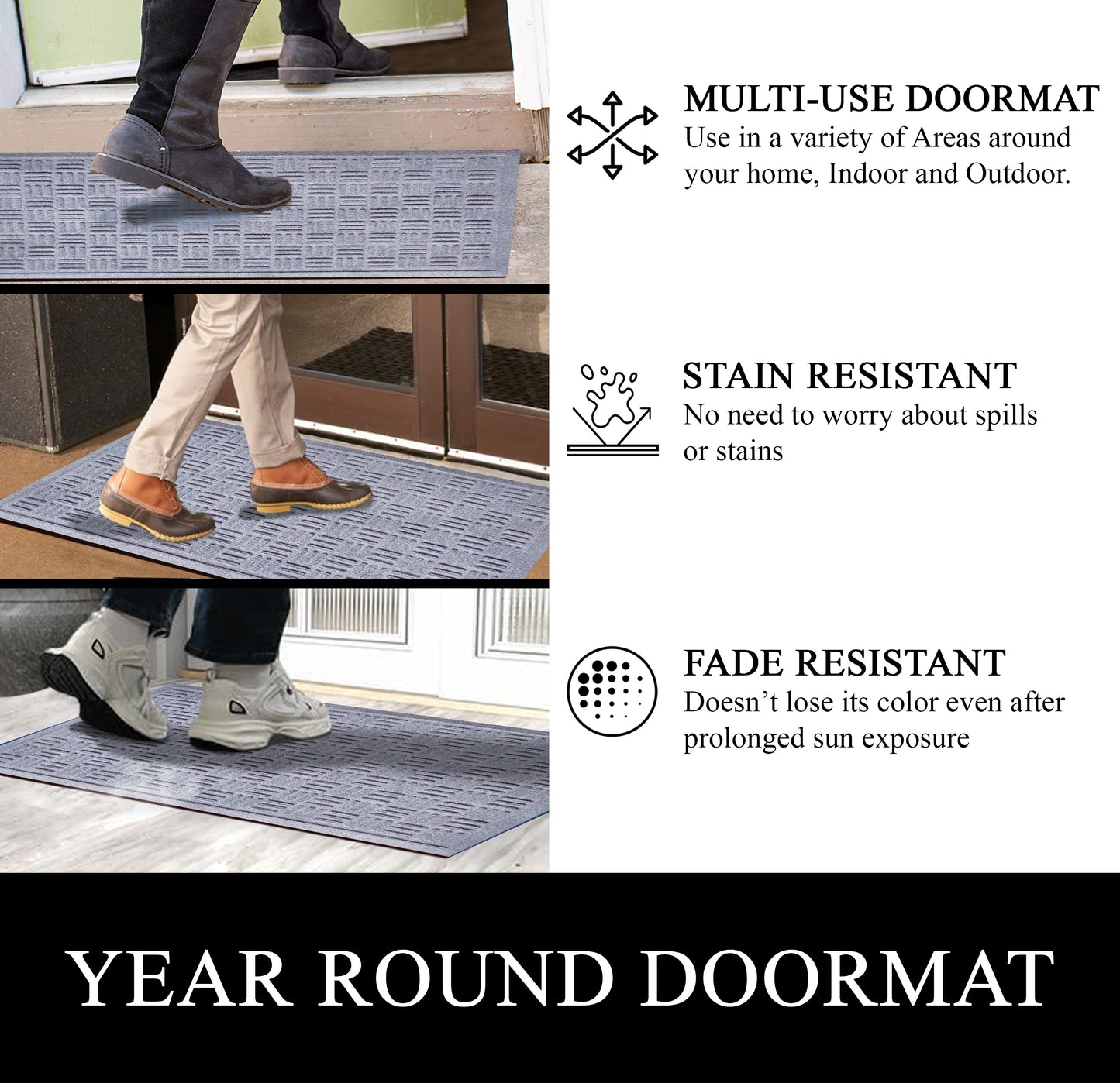 A1HC Durable Multi Purpose Polypropylene Rubber Doormat for Indoor Outdoor Front Door Mat Criss Cross