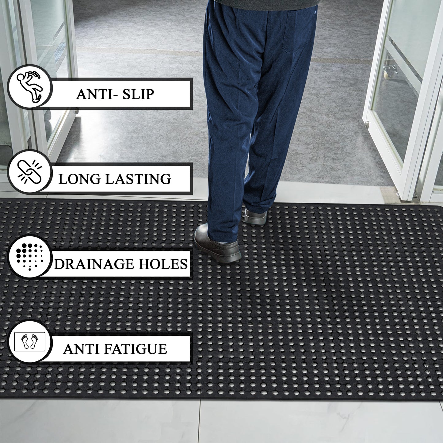 A1HC Checkered Holes Multi-Utility Heavy Duty Commercial Mat 48"X72" Large Scrapper Non-Slip Doormat