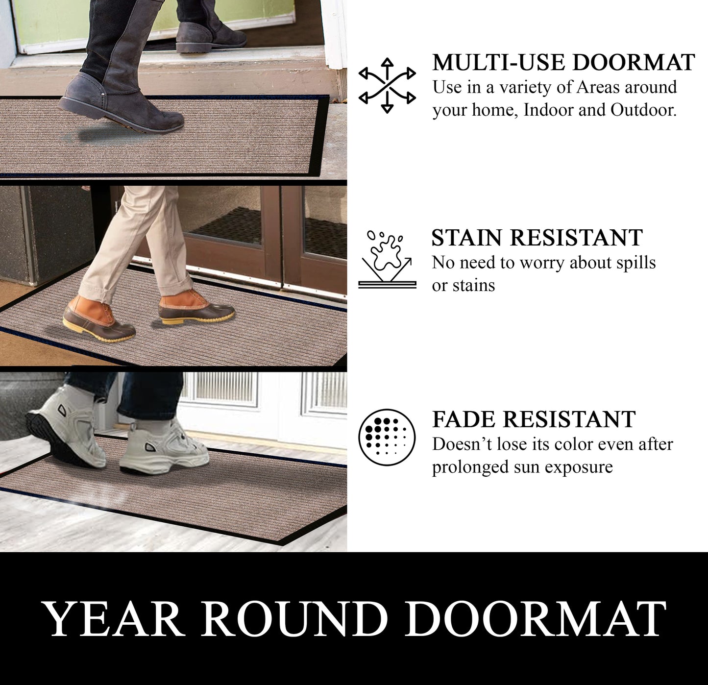 A1HC Indoor Outdoor Doormat, Non-Slip Rubber Mat for Entrance, Patio, Garage and Office - Stripe