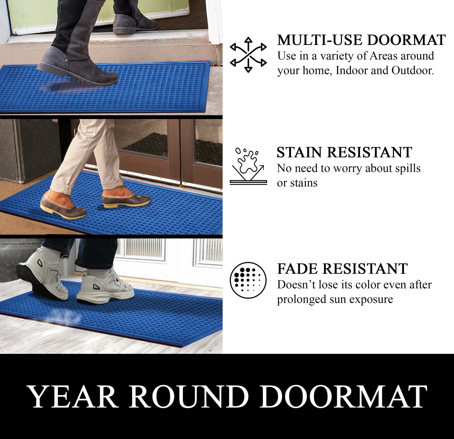 A1HC Durable Multi Purpose Polypropylene Rubber Doormat for Indoor Outdoor Front Door Mat, Waffle