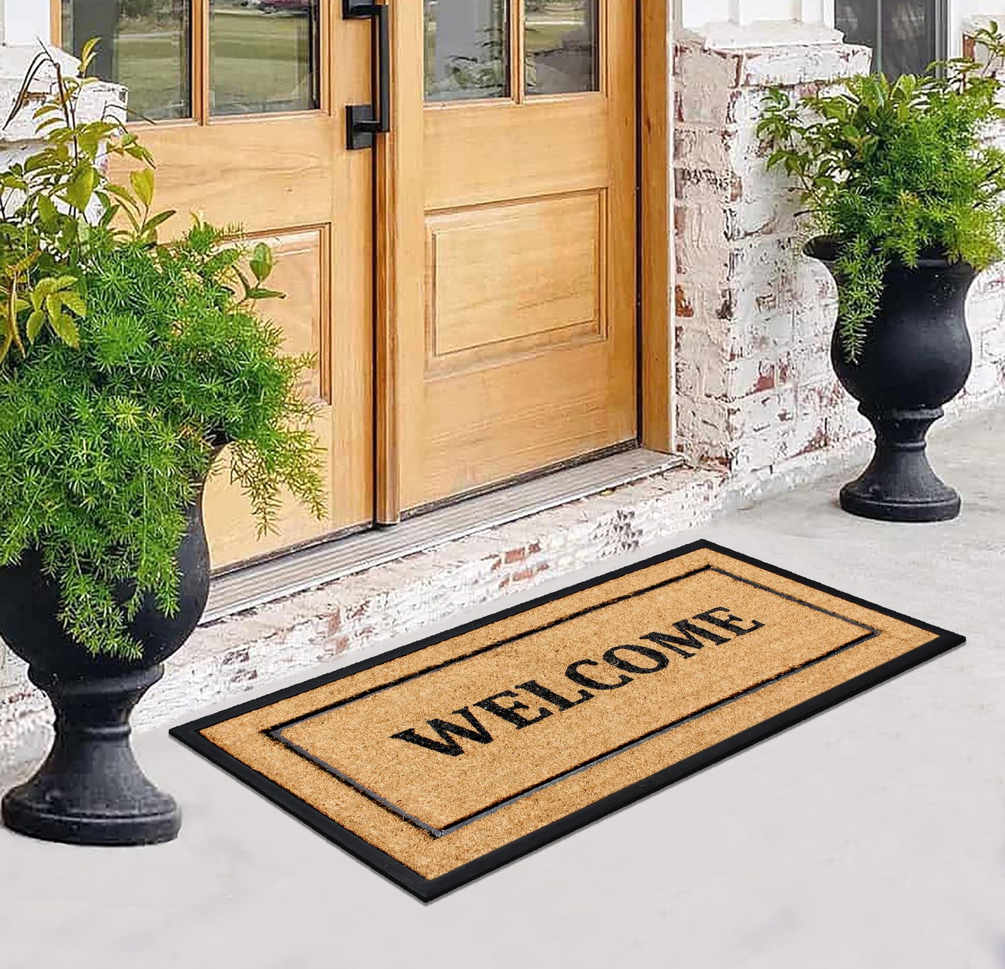A1HC Extra Large Welcome Doormat 30"X60", Rubber & Coir, Heavy Duty, Thin Profile Front Door Mat
