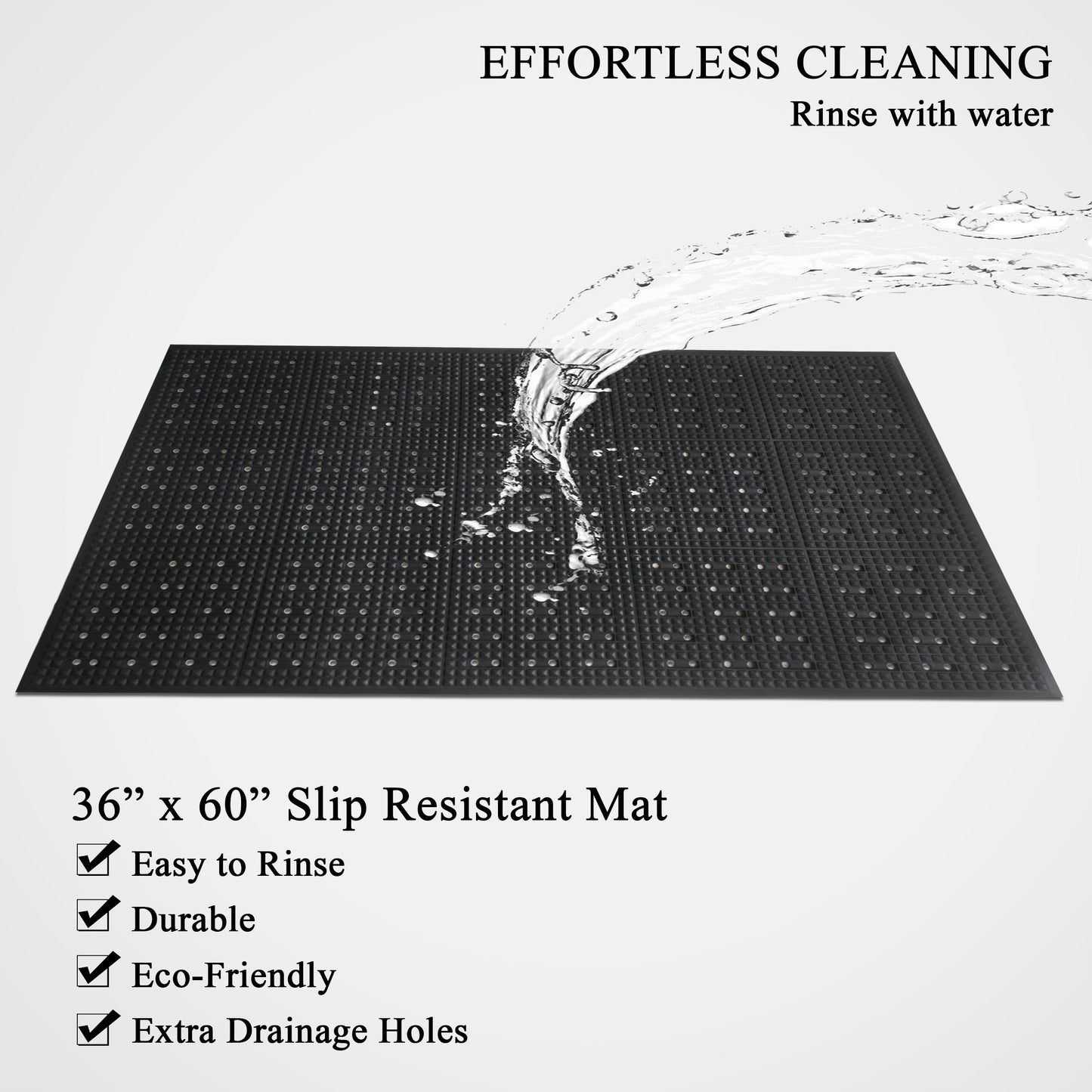 A1HC Anti Fatigue Waterproof Multi-Purpose Rubber Floor Mat 36"X60" Grease Proof Drainage Mat Black