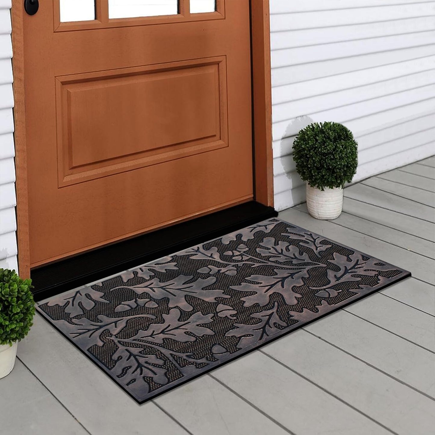 A1HC Flowing Leaves Copper Welcome Door Mat 18"x30", Outdoor Rubber Entrance Mat, Non-Slip Backing