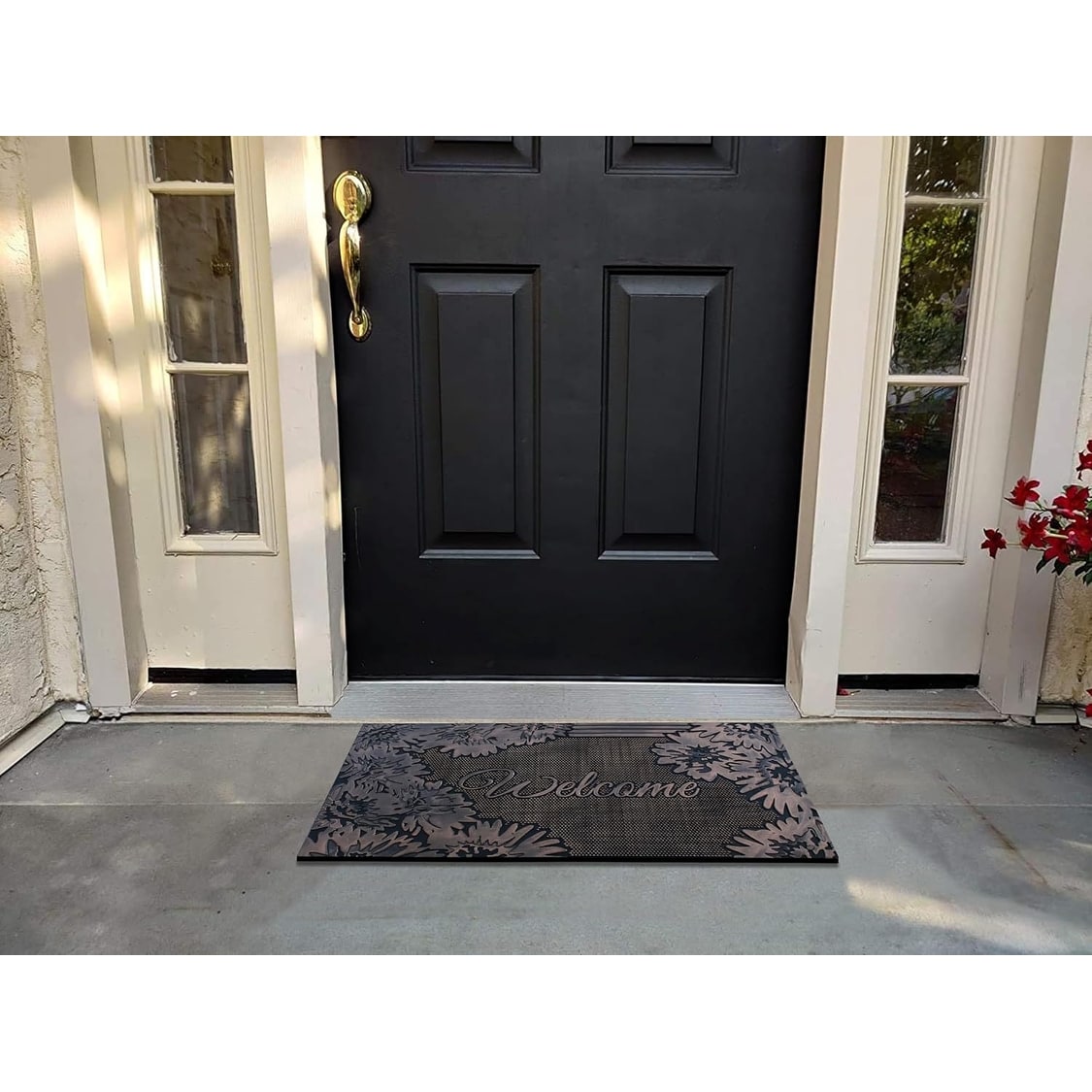 A1HC Floral Welcome Door Mat 18"x30", Outdoor Rubber Entrance Mat with Non-Slip Backing