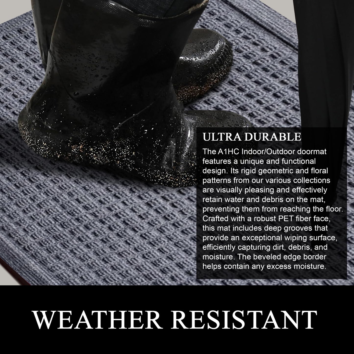 A1HC Durable Multi Purpose Polypropylene Rubber Doormat for Indoor Outdoor Front Door Mat, Waffle