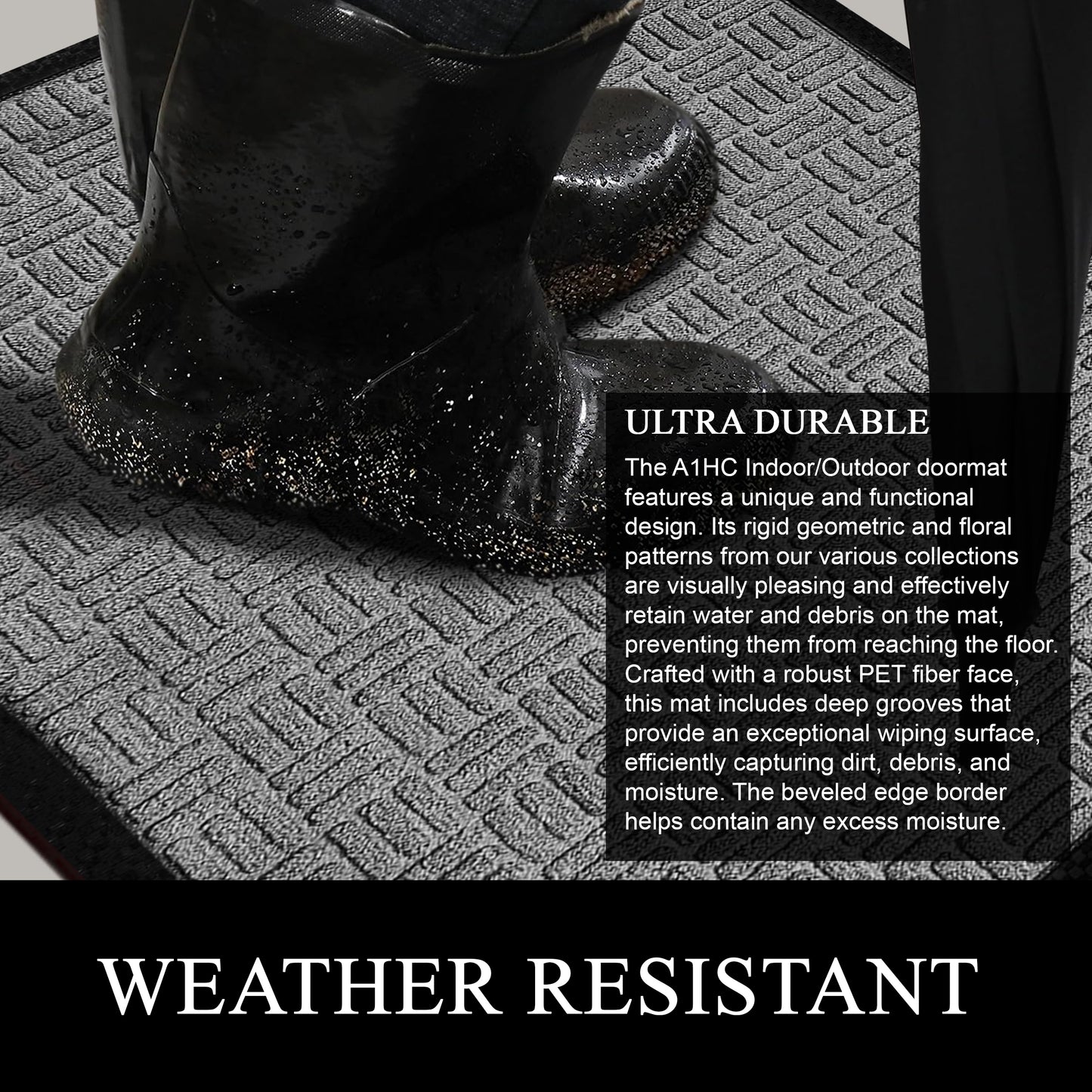 A1HC Indoor Outdoor Doormat Non-Slip Rubber Mat for Entrance, Patio, Garage and Office - Criss Cross