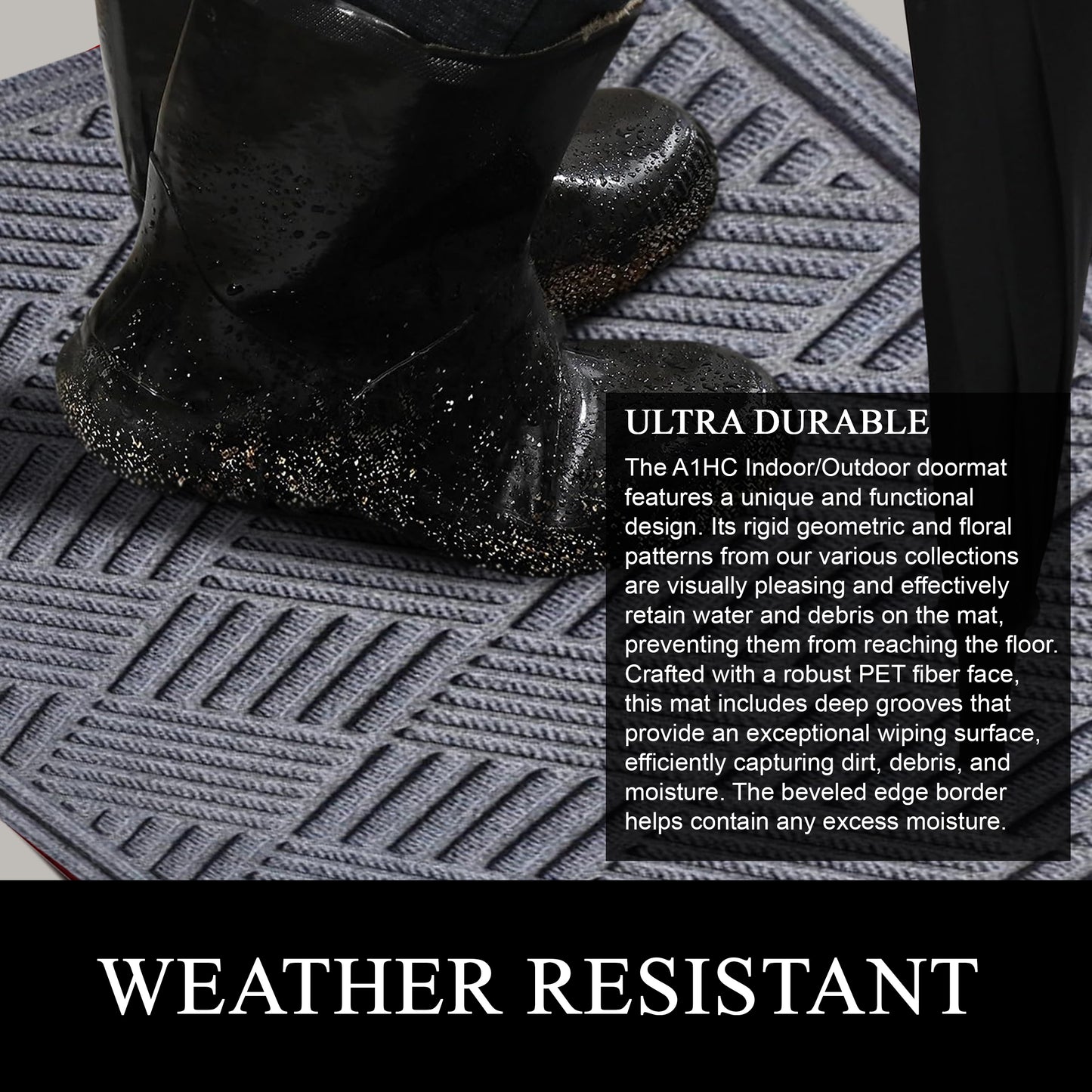 A1HC Durable Multi Purpose Polypropylene Rubber Doormat for Indoor Outdoor Front Door Mat, Checkered