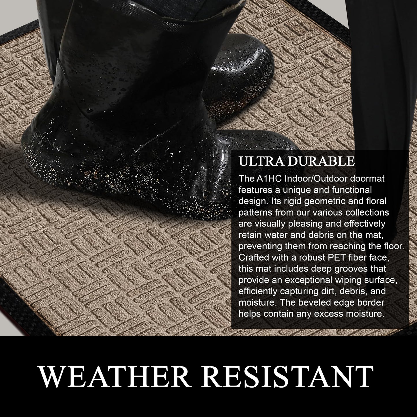 A1HC Indoor Outdoor Doormat Non-Slip Rubber Mat for Entrance, Patio, Garage and Office - Criss Cross