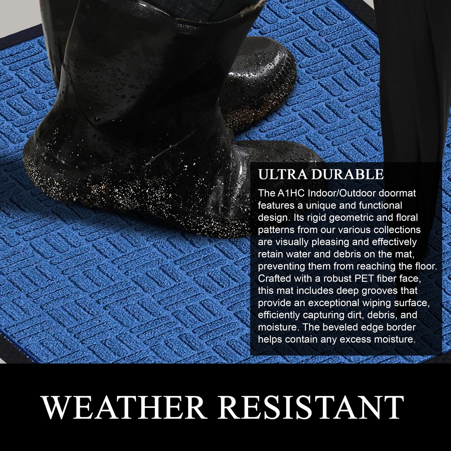 A1HC Indoor Outdoor Doormat Non-Slip Rubber Mat for Entrance, Patio, Garage and Office - Criss Cross