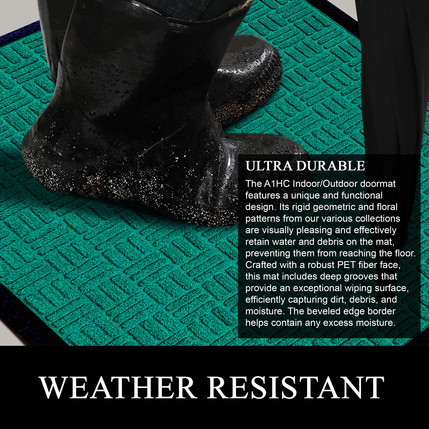 A1HC Indoor Outdoor Doormat Non-Slip Rubber Mat for Entrance, Patio, Garage and Office - Criss Cross