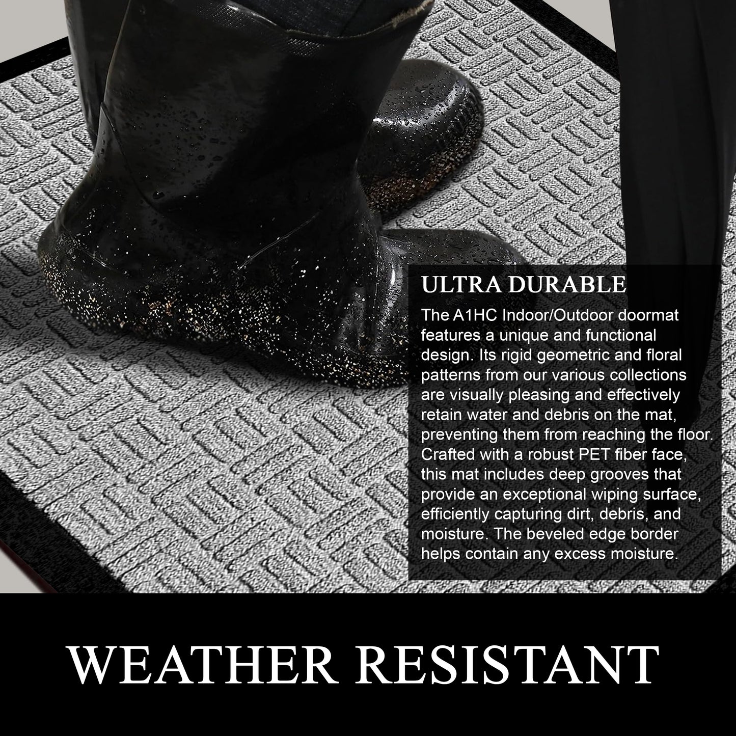 A1HC Indoor Outdoor Doormat Non-Slip Rubber Mat for Entrance, Patio, Garage and Office - Criss Cross