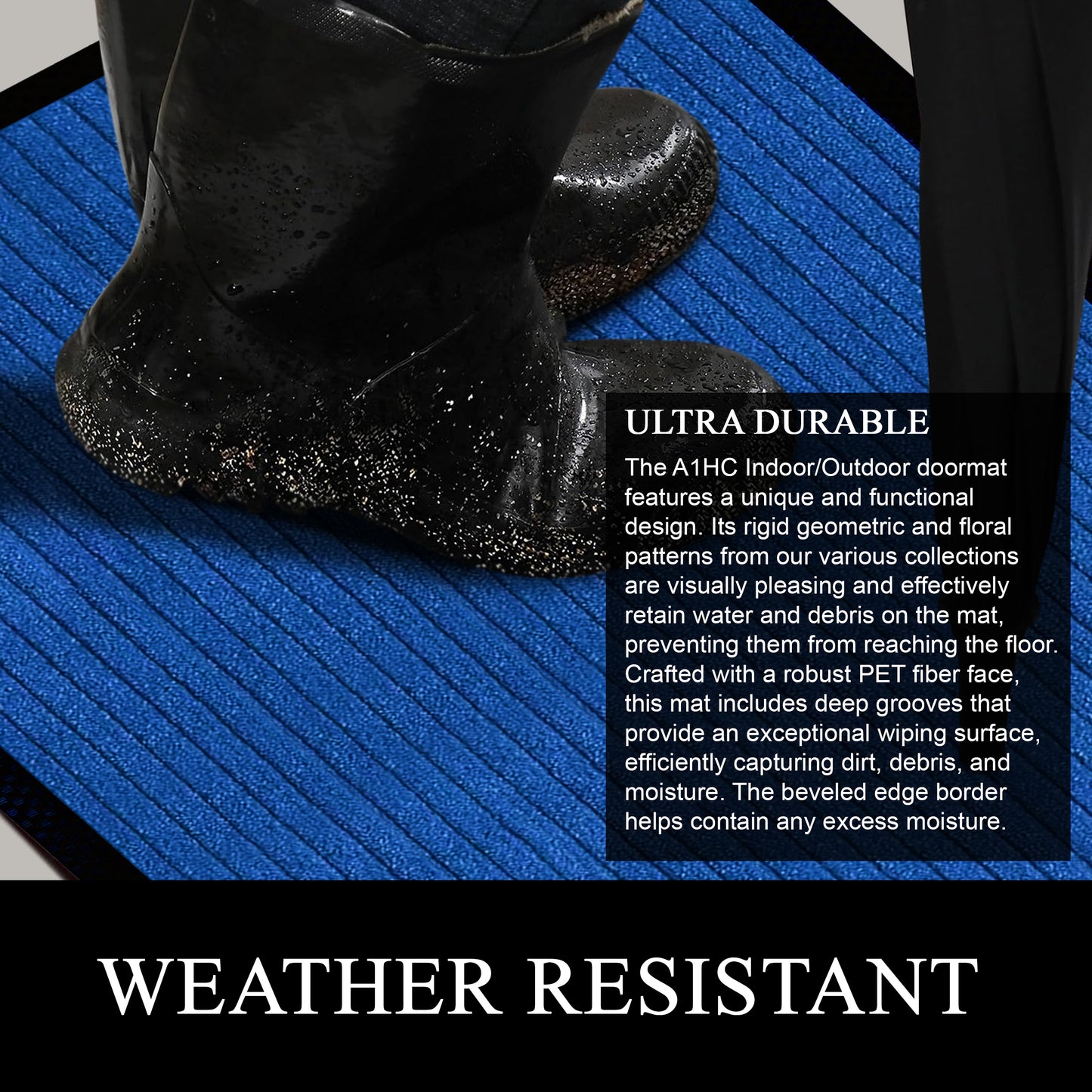 A1HC Indoor Outdoor Doormat, Non-Slip Rubber Mat for Entrance, Patio, Garage and Office - Stripe