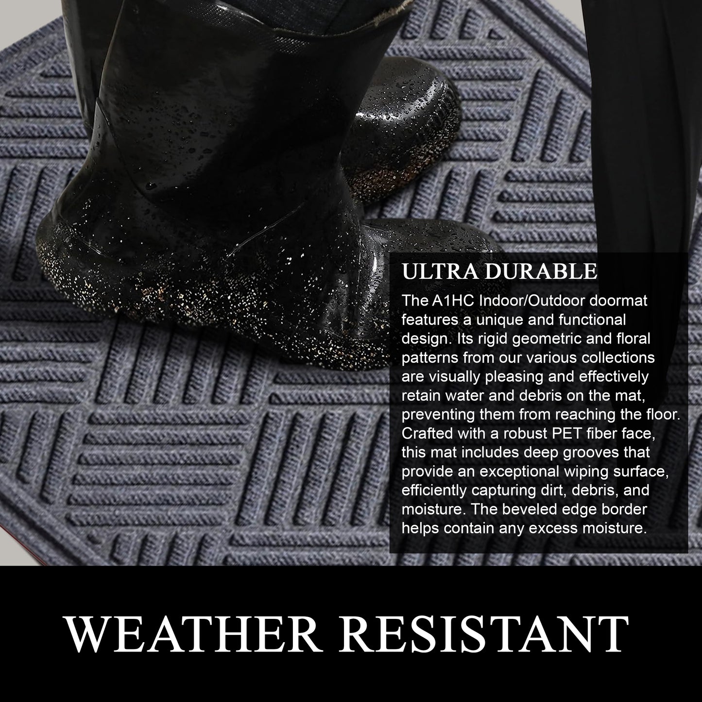 A1HC Durable Multi Purpose Polypropylene Rubber Doormat for Indoor Outdoor Front Door Mat, Checkered
