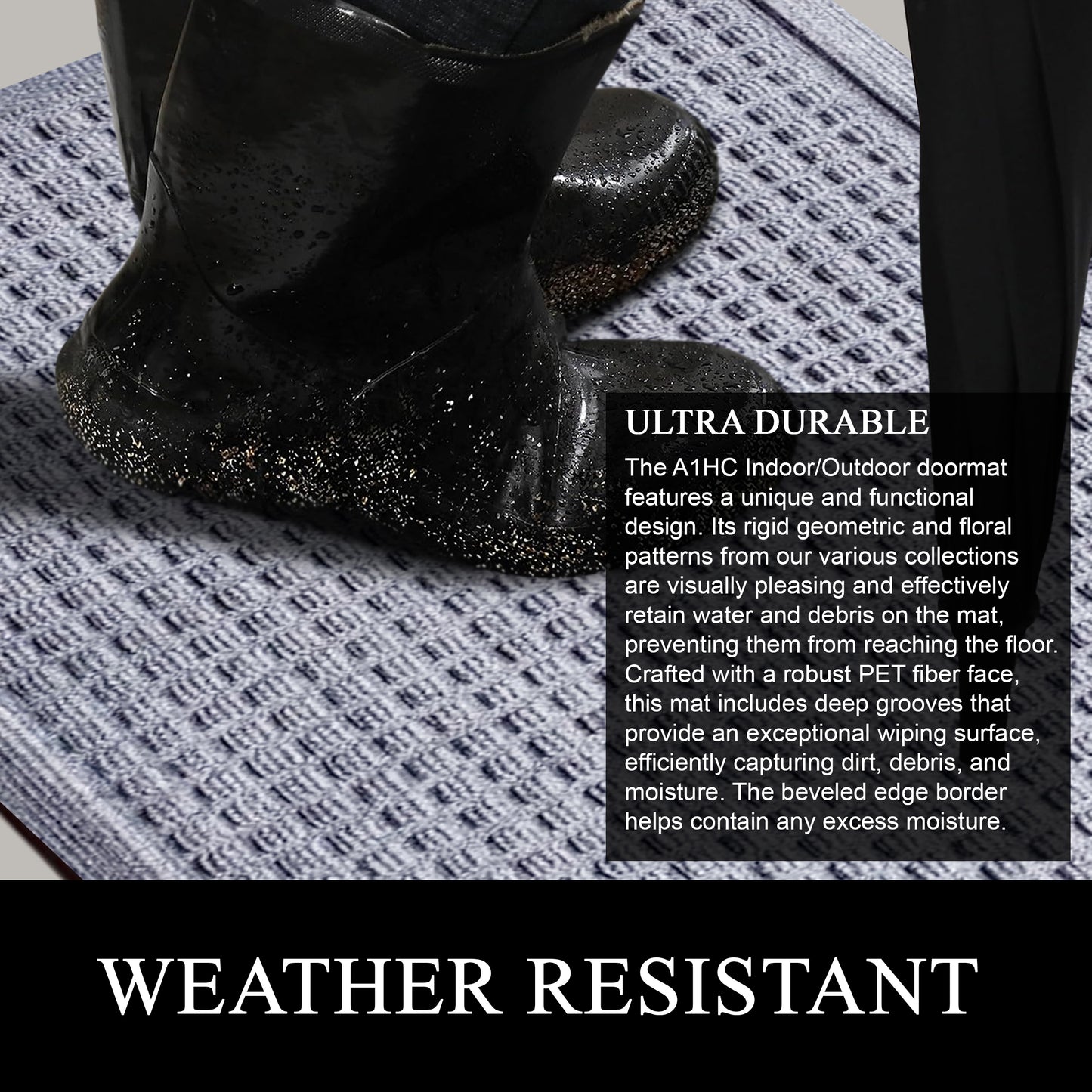 A1HC Durable Multi Purpose Polypropylene Rubber Doormat for Indoor Outdoor Front Door Mat, Waffle