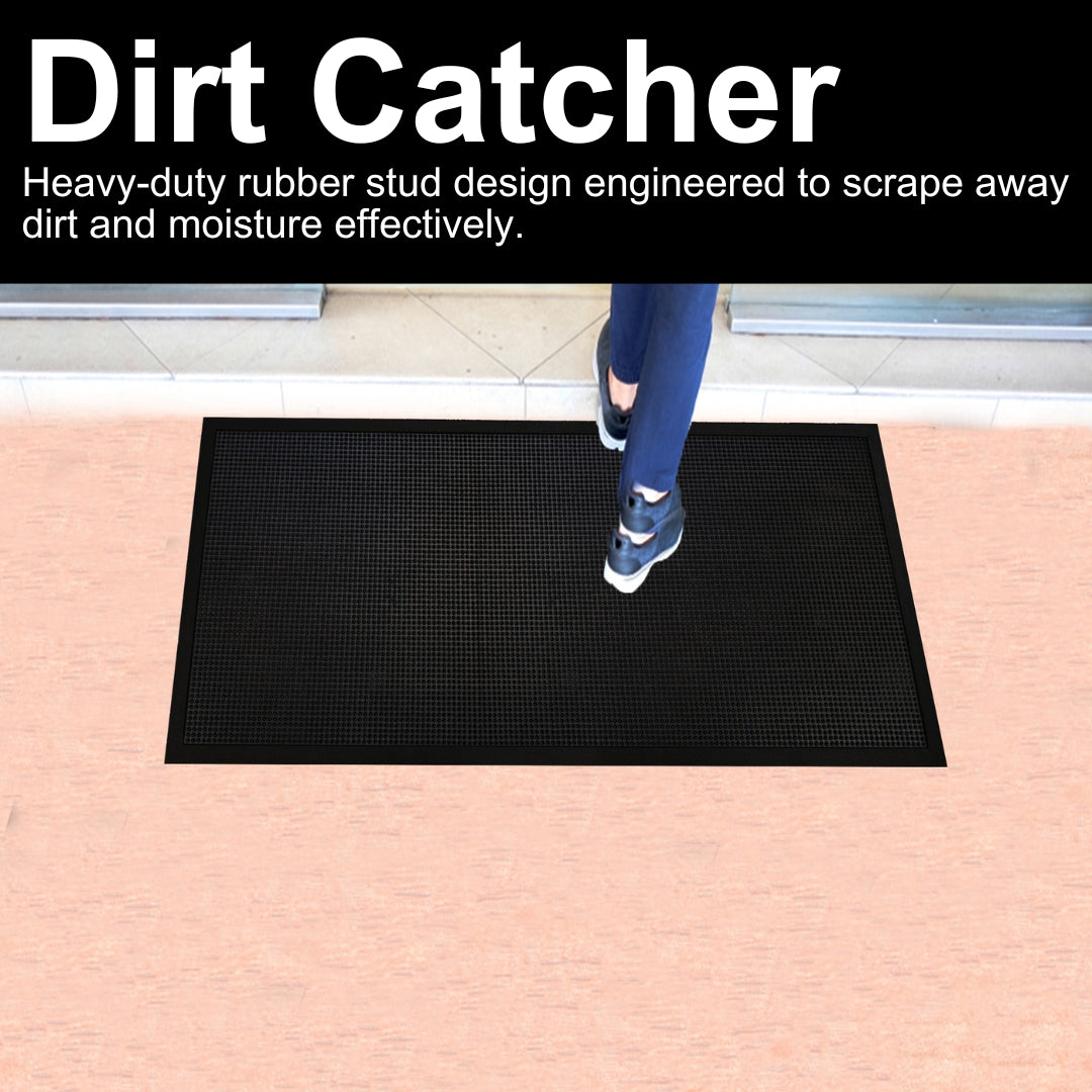 A1HC Natural Rubber Premium Stud Scrapper Fingertip Entrance Floor Mat for High Traffic Area Black