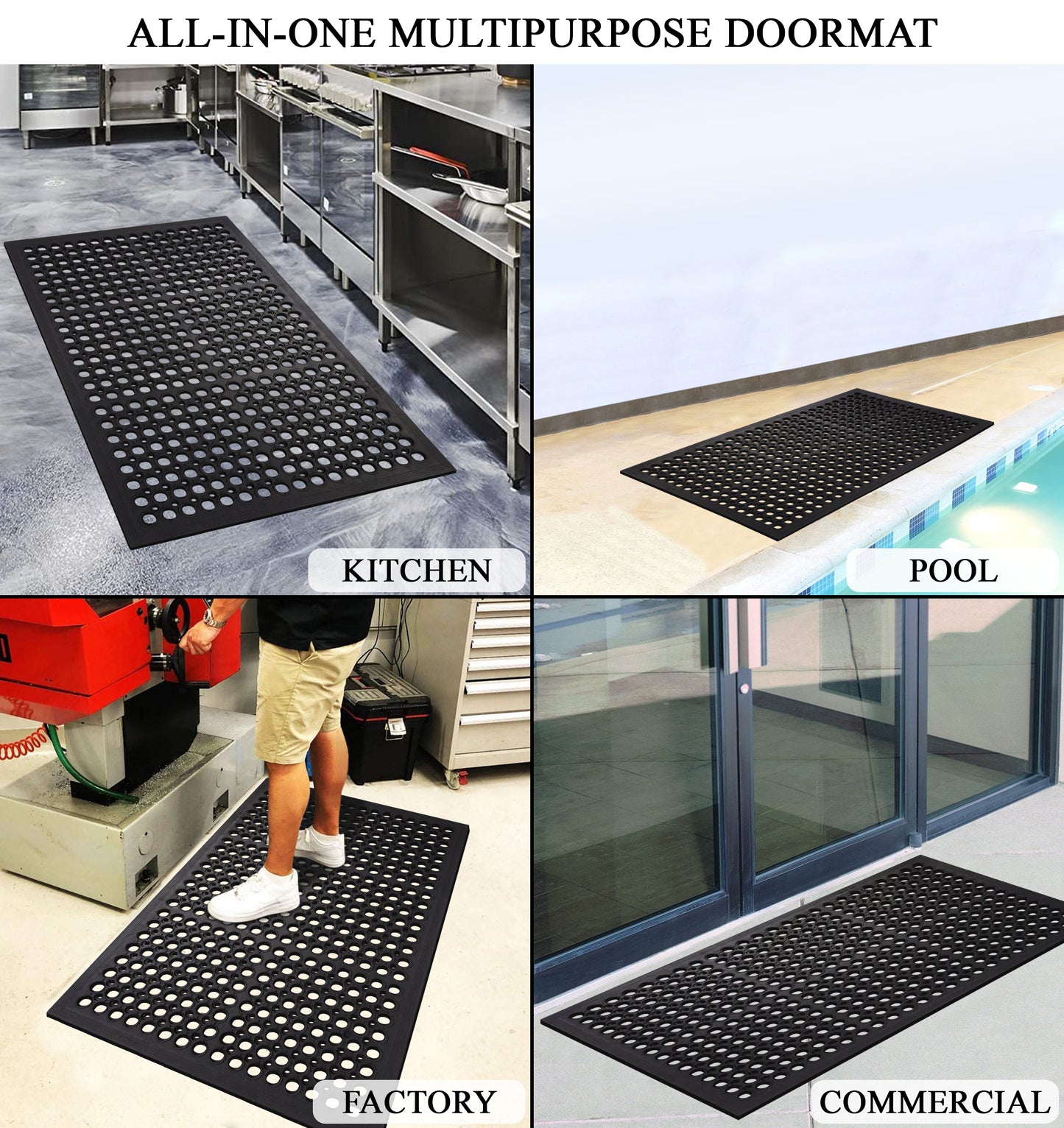 A1HC New All Purpose Anti Fatigue Versatile Commercial Rubber Floor Mat with Drain Holes
