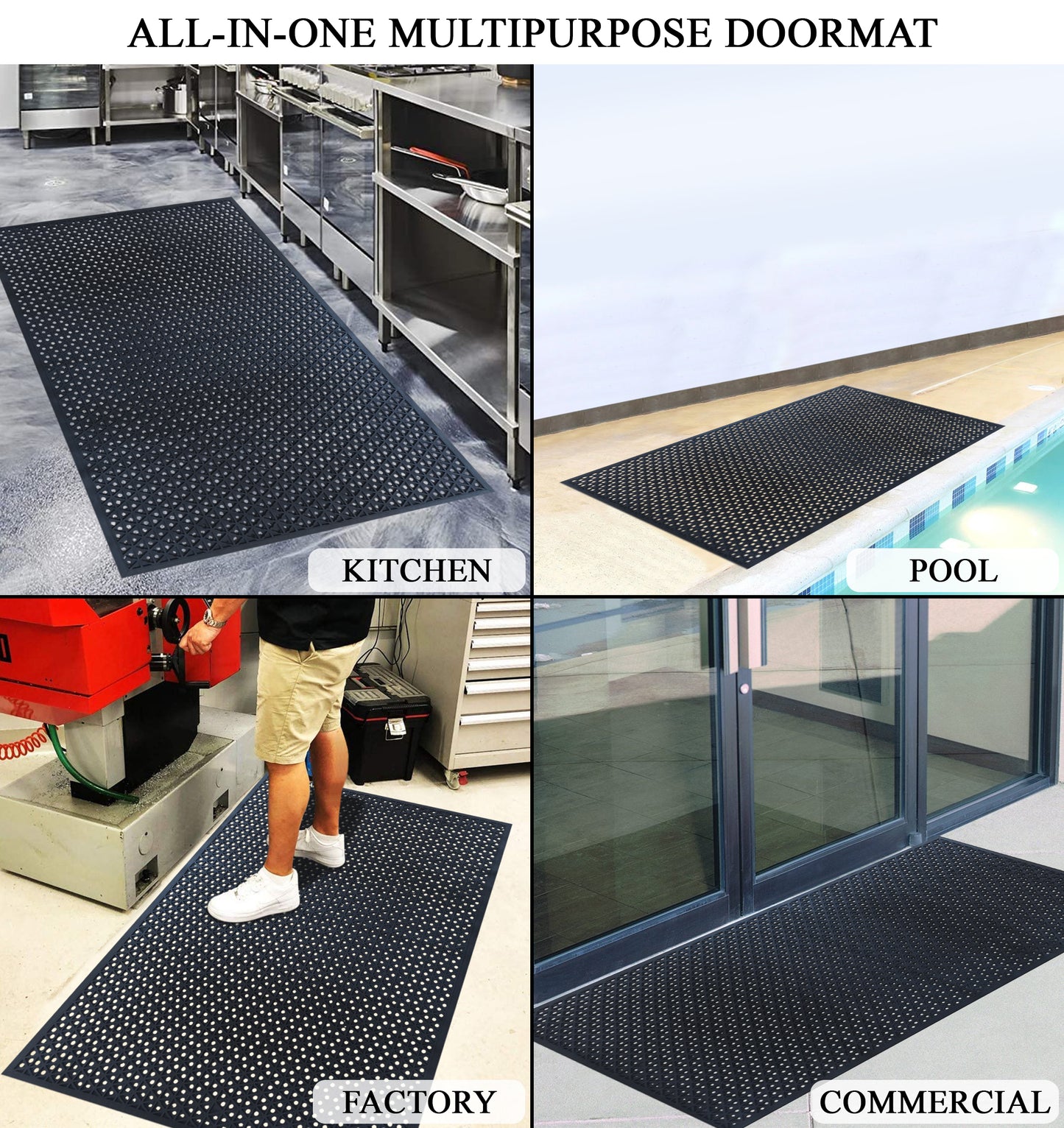 A1HC All Purpose Rubber Extra Drain 70% Floor Mat 41"X61" with Holes for High Traffic Area Mat Black