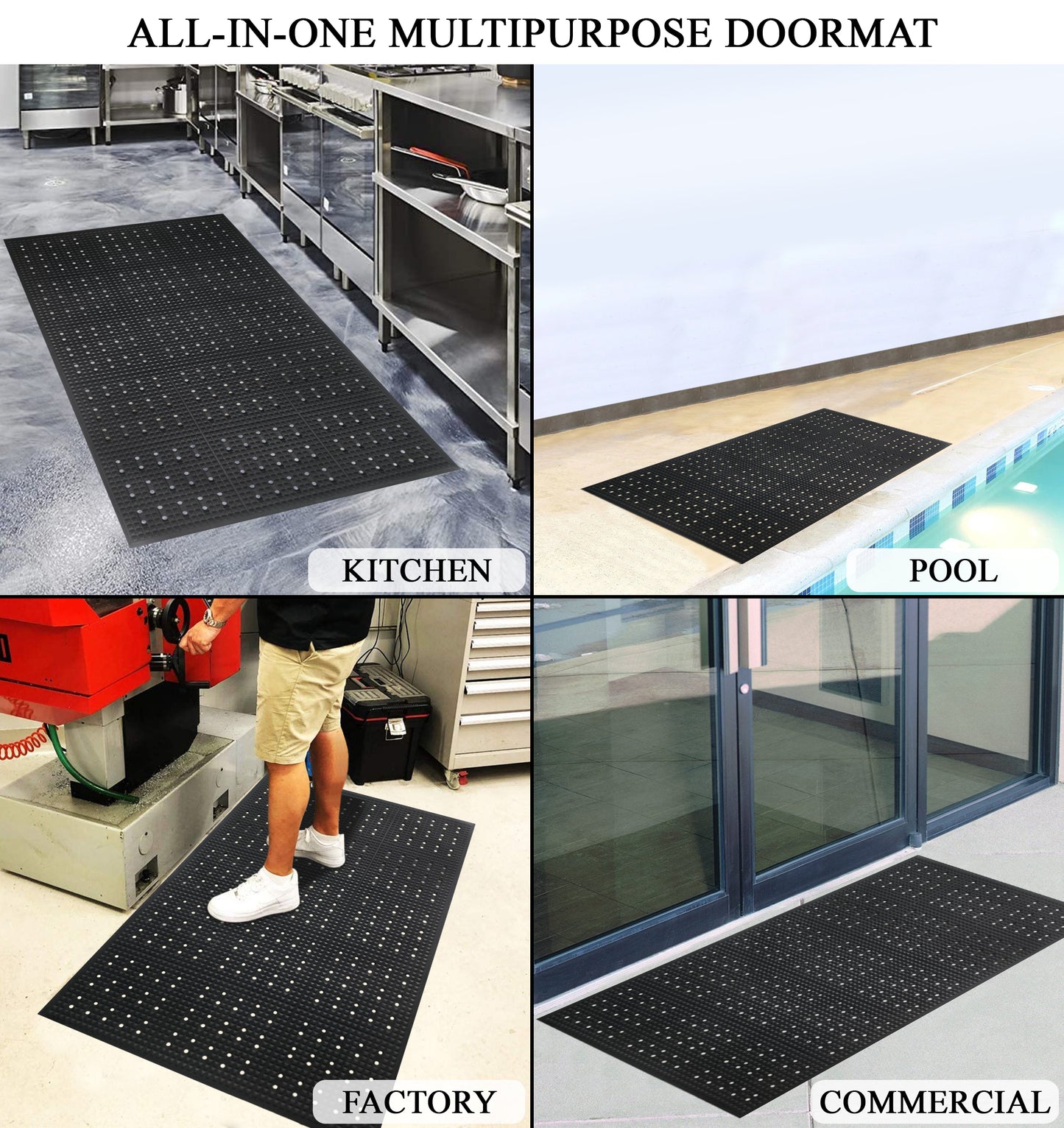 A1HC Anti Fatigue Waterproof Multi-Purpose Rubber Floor Mat 36"X60" Grease Proof Drainage Mat Black