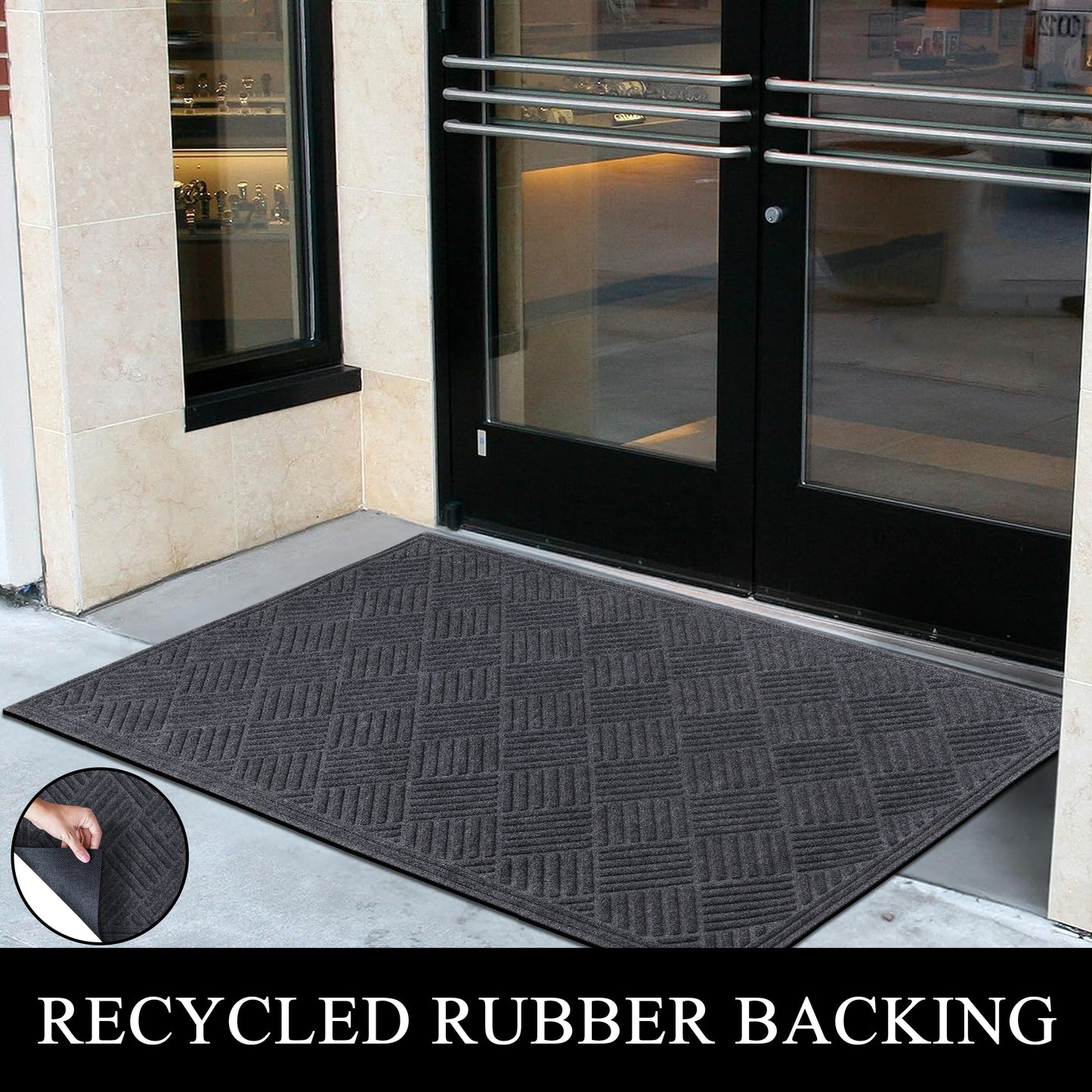 A1HC Durable Multi Purpose Polypropylene Rubber Door Mat, 36"X60" Indoor Outdoor All Weather Doormat