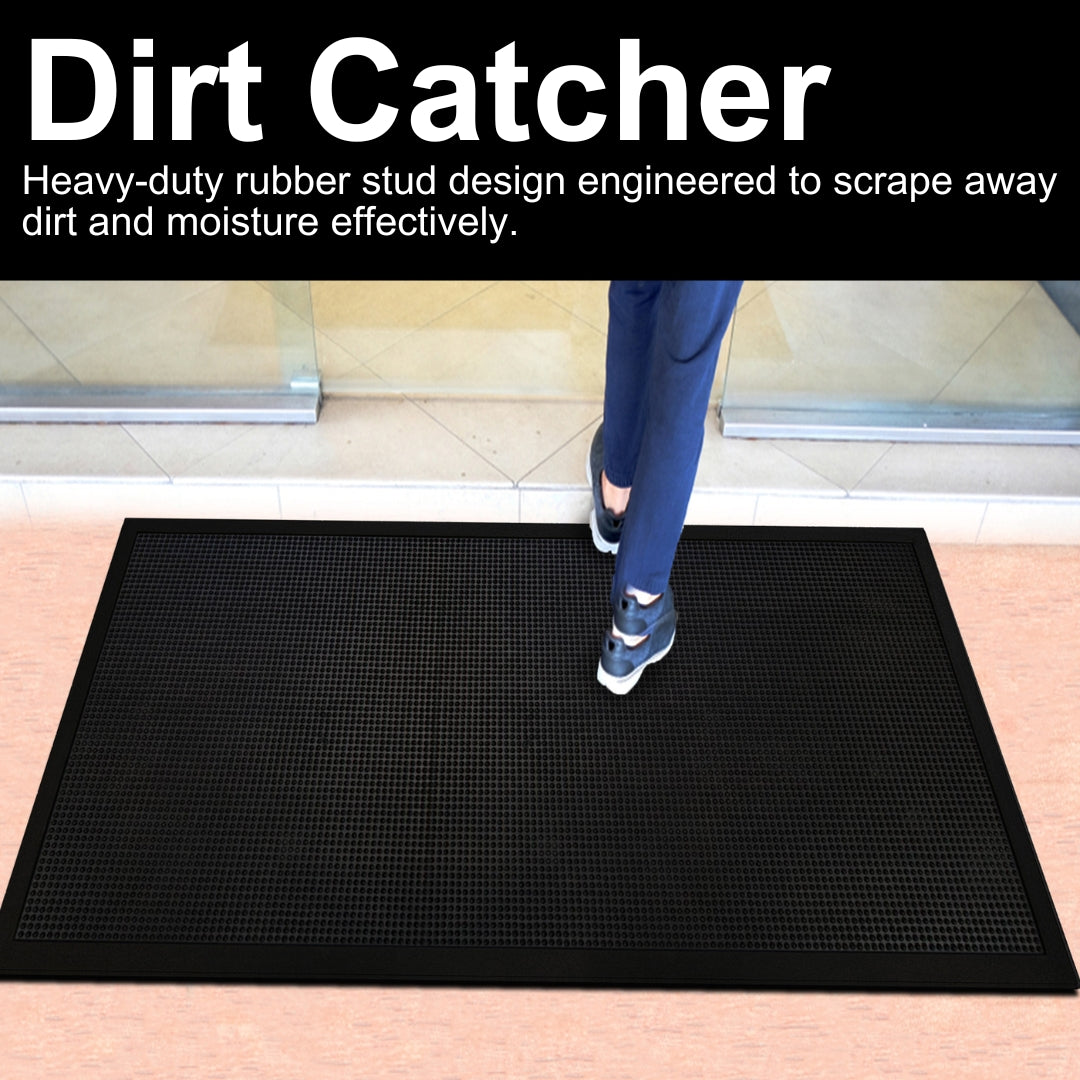 A1HC Natural Rubber Premium Stud Scrapper Fingertip Entrance Floor Mat for High Traffic Area Black
