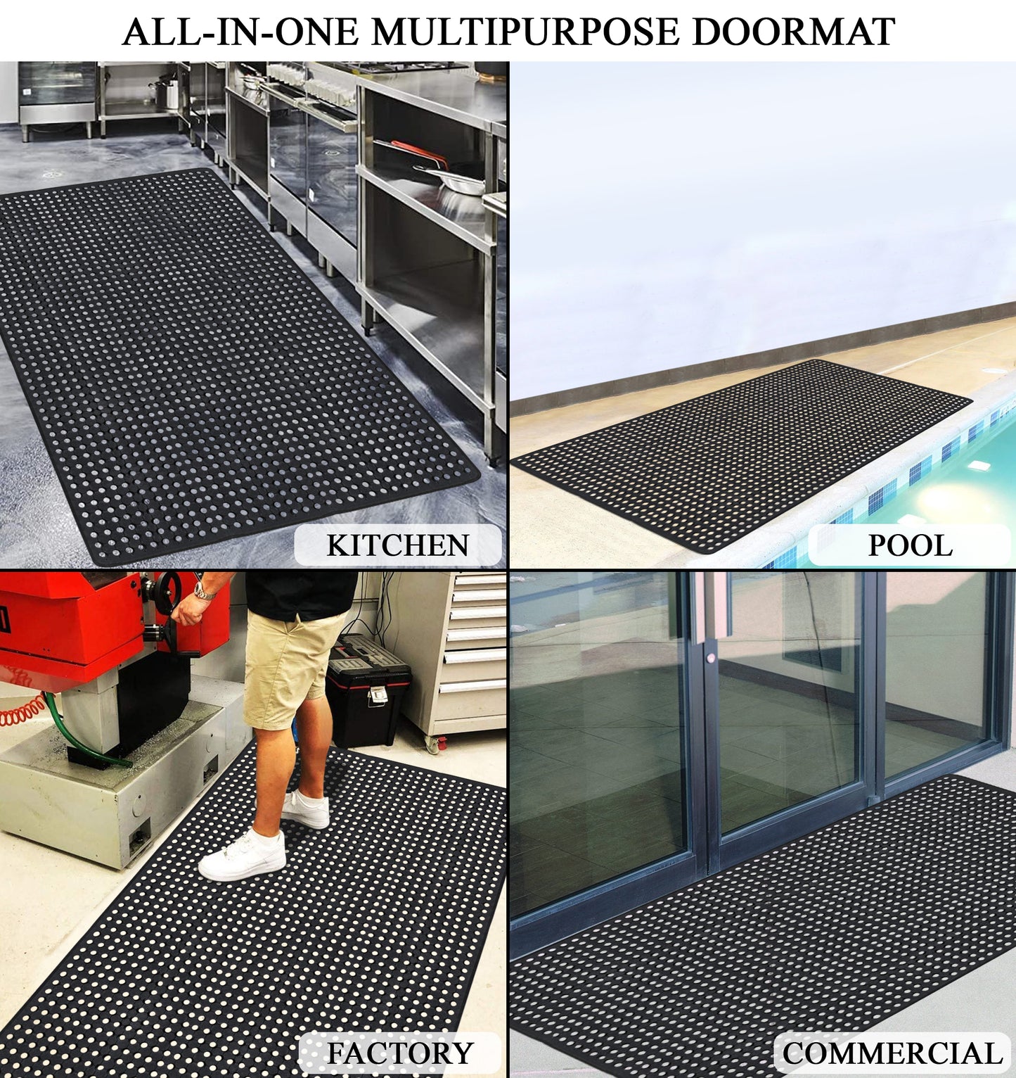 A1HC Checkered Holes Multi-Utility Heavy Duty Commercial Mat 48"X72" Large Scrapper Non-Slip Doormat