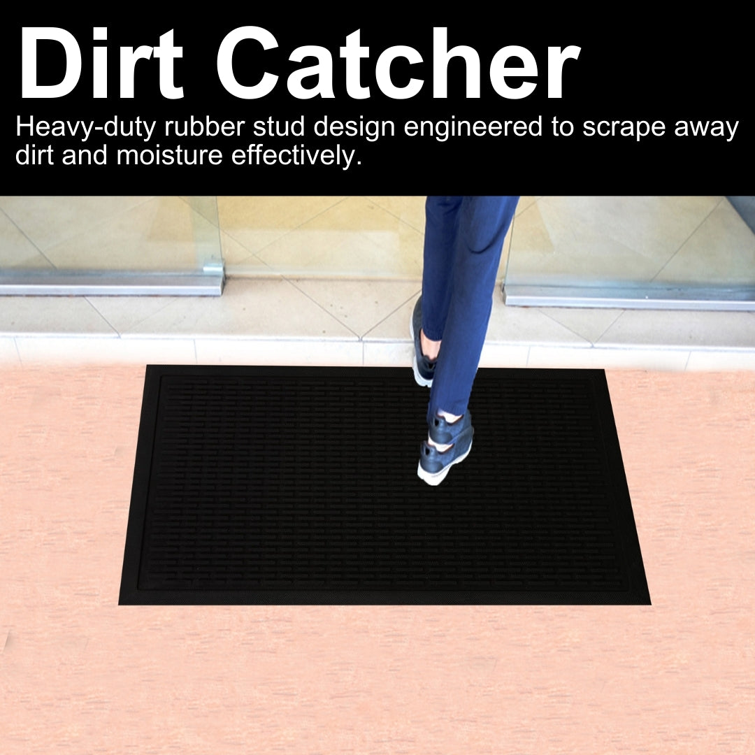 A1HC Natural Rubber Premium Capsule Scrapper Floor Mat for Commercial & Heavy Traffic Area Black