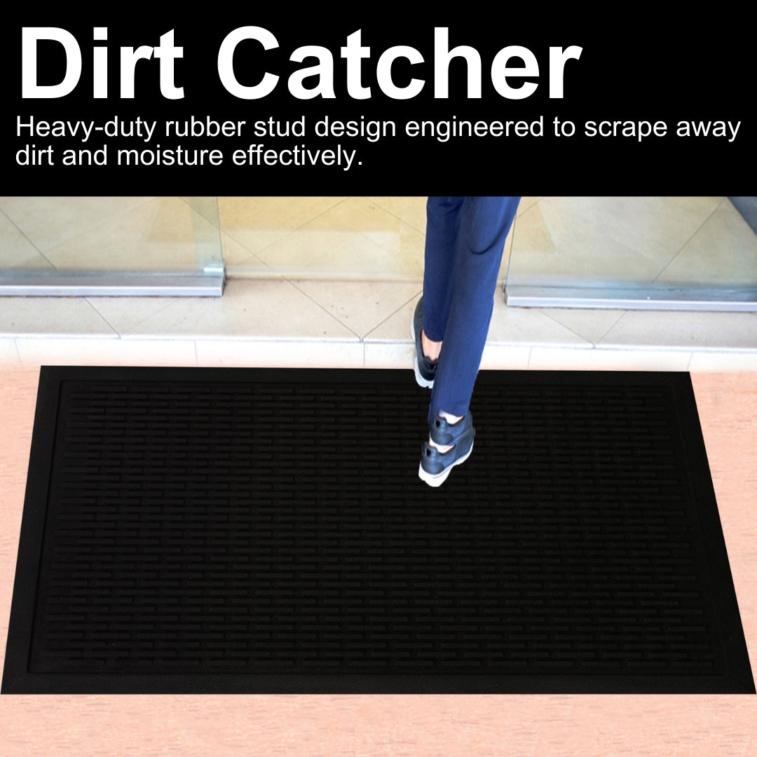 A1HC Natural Rubber Premium Capsule Scrapper Floor Mat for Commercial & Heavy Traffic Area Black