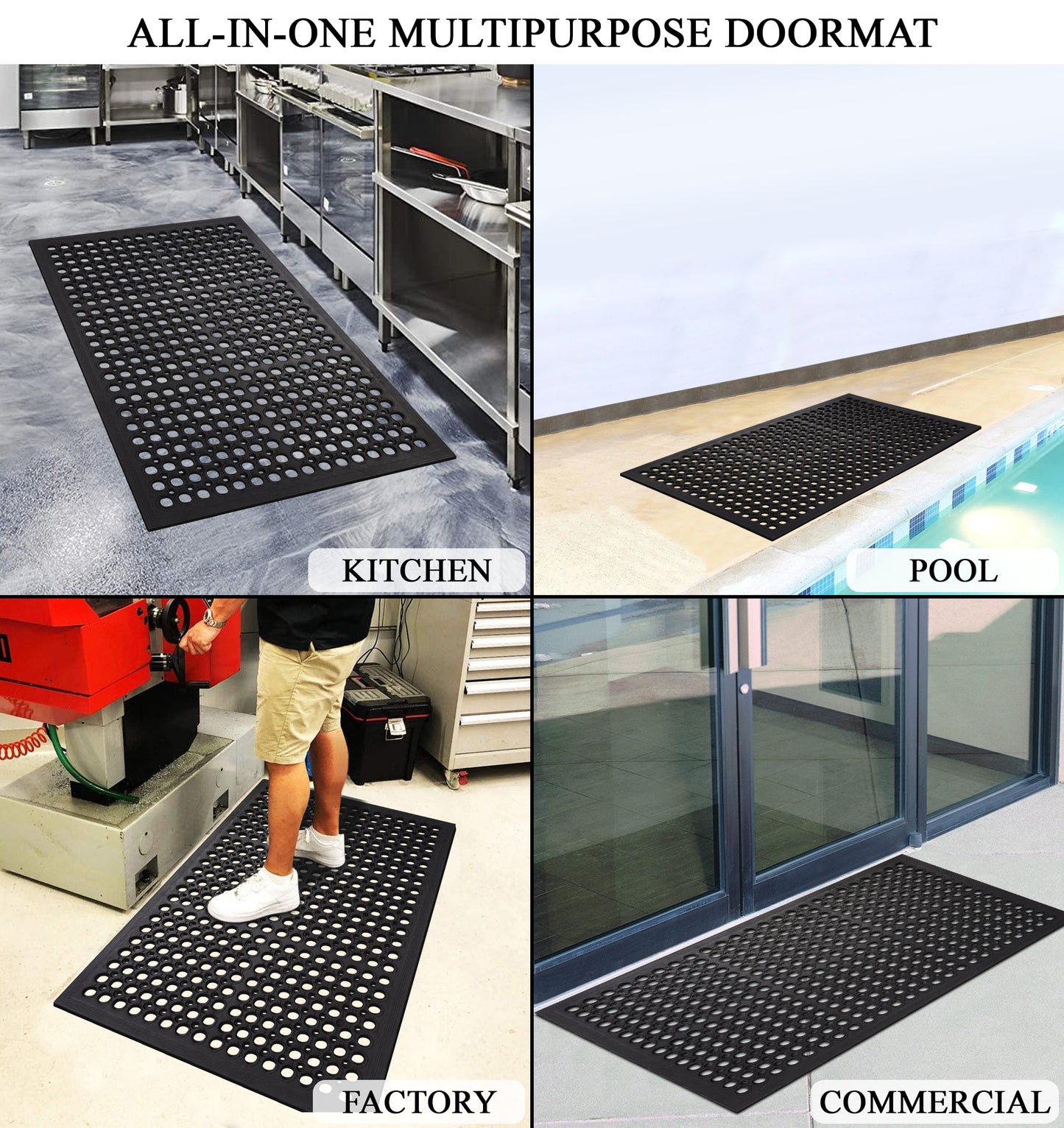 A1HC New All Purpose Anti Fatigue Versatile Commercial Rubber Floor Mat with Drain Holes