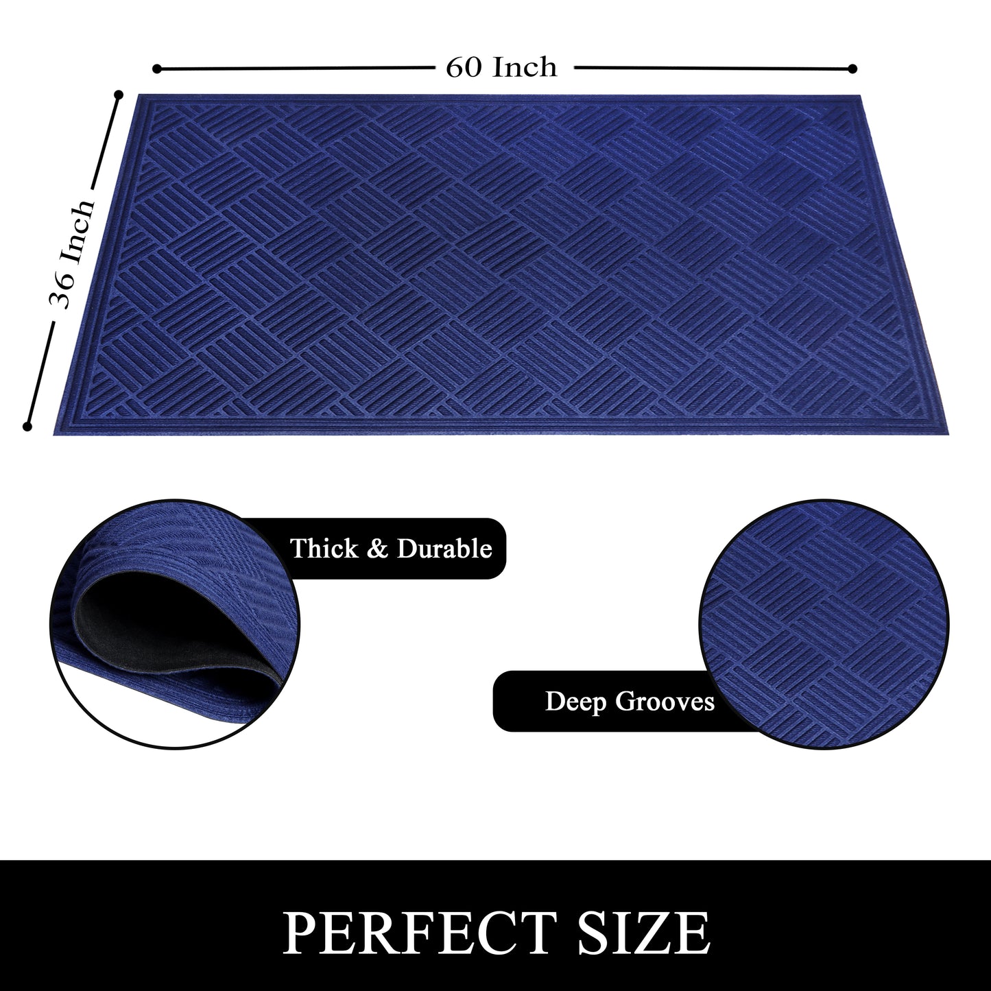 A1HC Durable Multi Purpose Polypropylene Rubber Door Mat, 36"X60" Indoor Outdoor All Weather Doormat