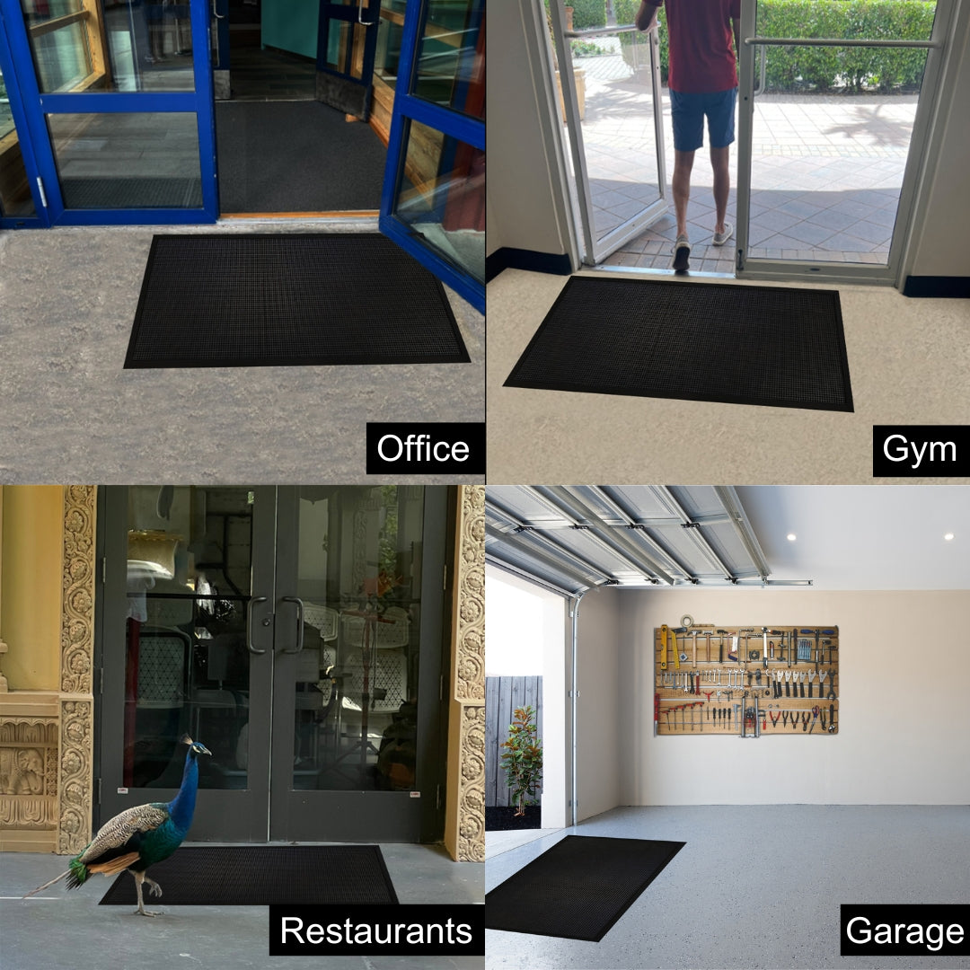 A1HC Natural Rubber Premium Stud Scrapper Fingertip Entrance Floor Mat for High Traffic Area Black