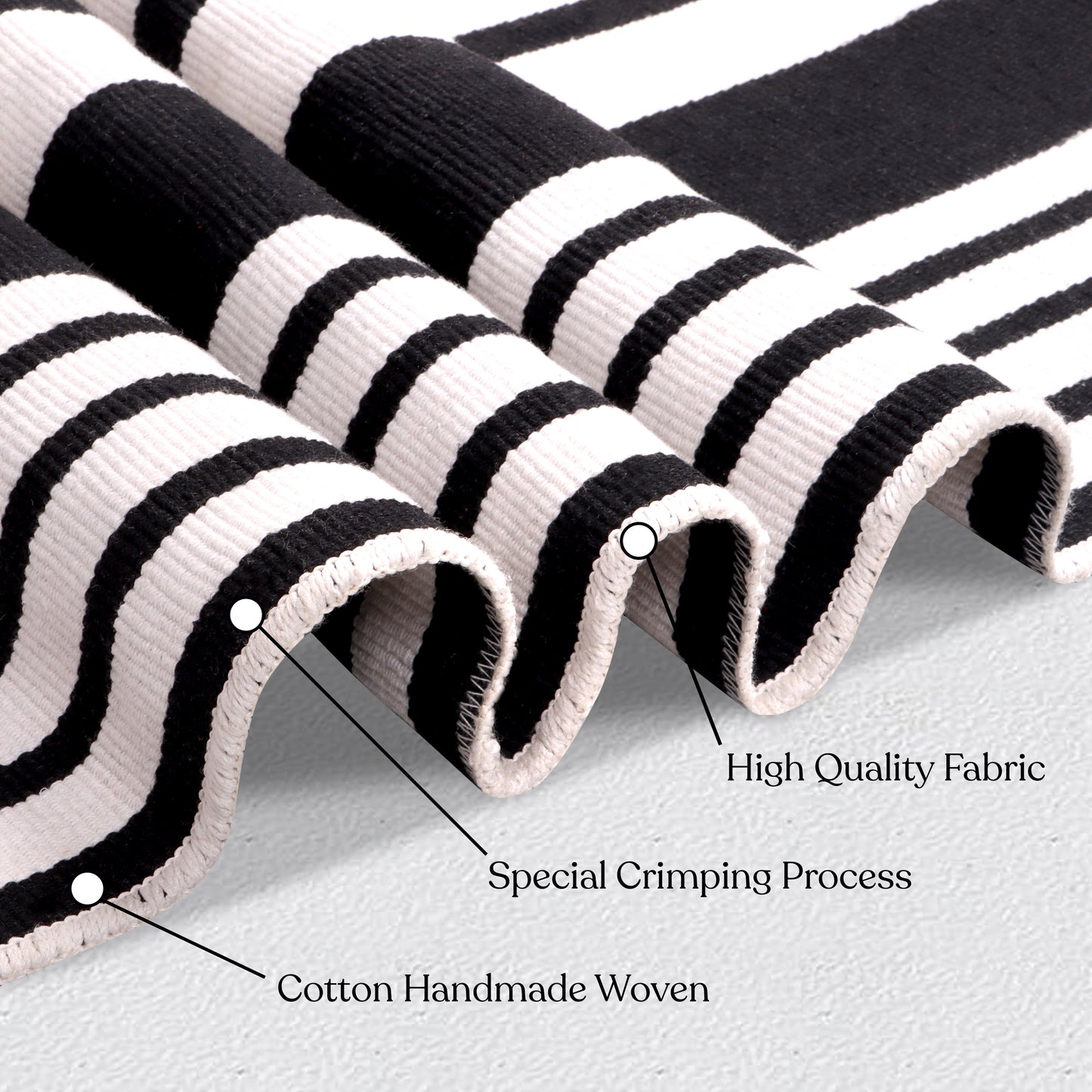 A1HC Black and White Striped 24"x51" Hand-Woven Cotton Front Door Rug