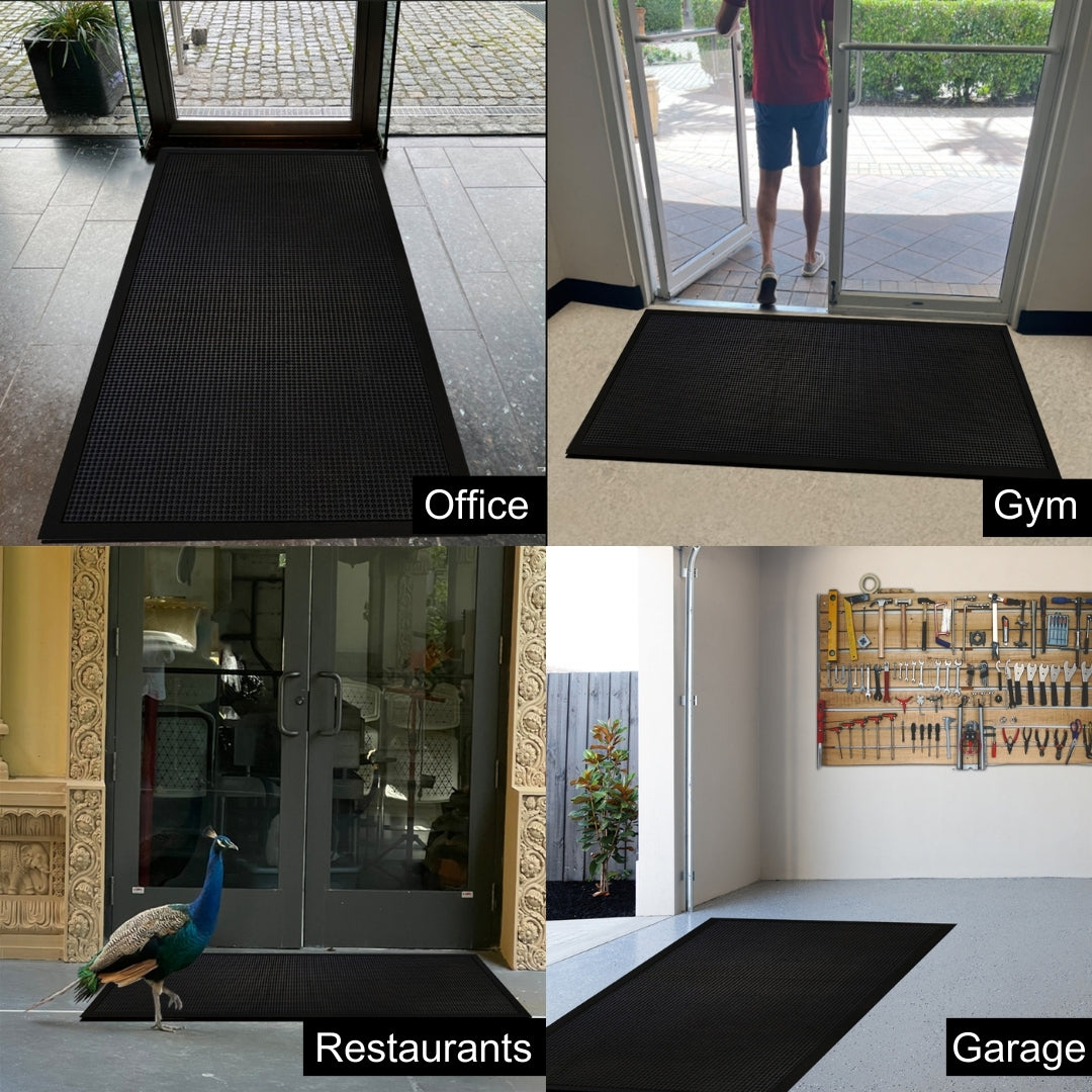 A1HC Natural Rubber Premium Stud Scrapper Fingertip Entrance Floor Mat for High Traffic Area Black