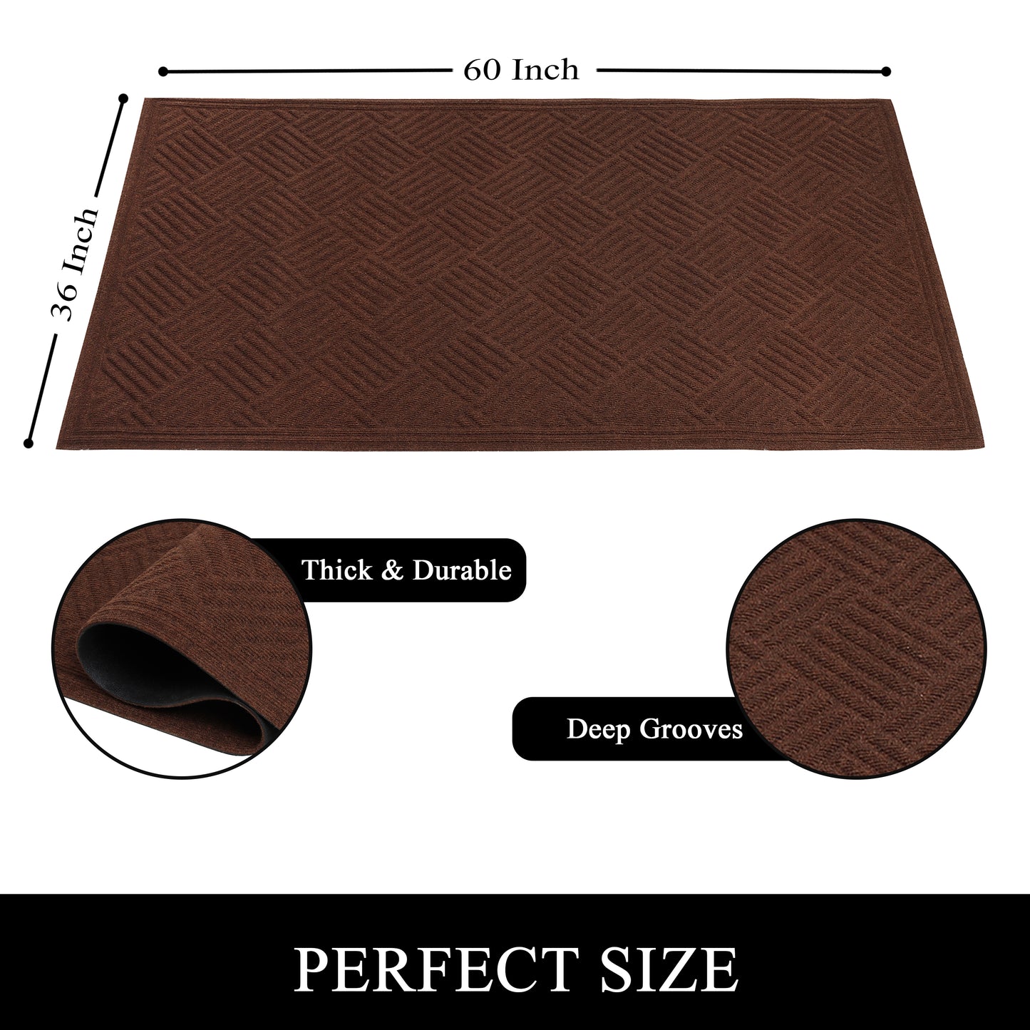 A1HC Durable Multi Purpose Polypropylene Rubber Door Mat, 36"X60" Indoor Outdoor All Weather Doormat