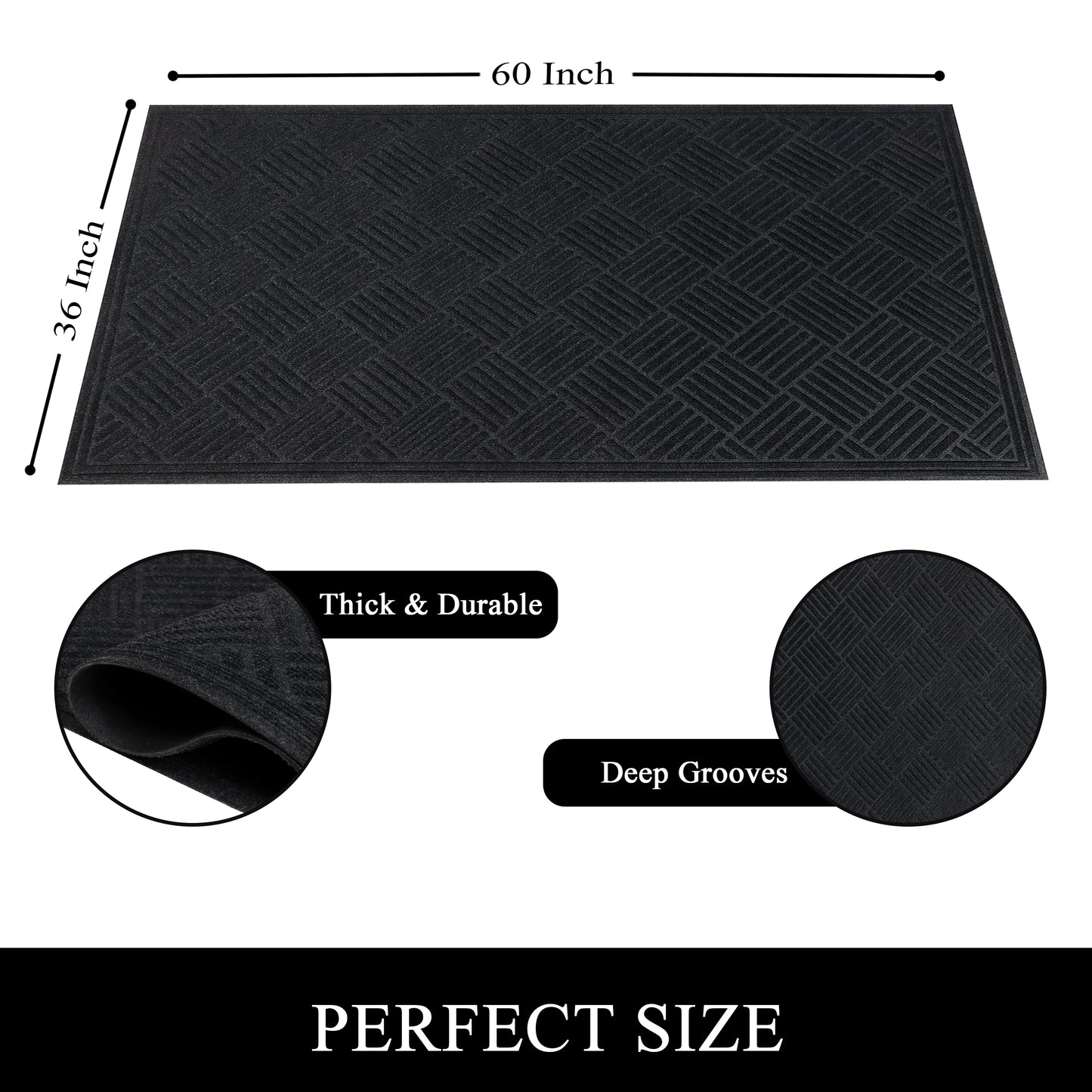 A1HC Durable Multi Purpose Polypropylene Rubber Door Mat, 36"X60" Indoor Outdoor All Weather Doormat