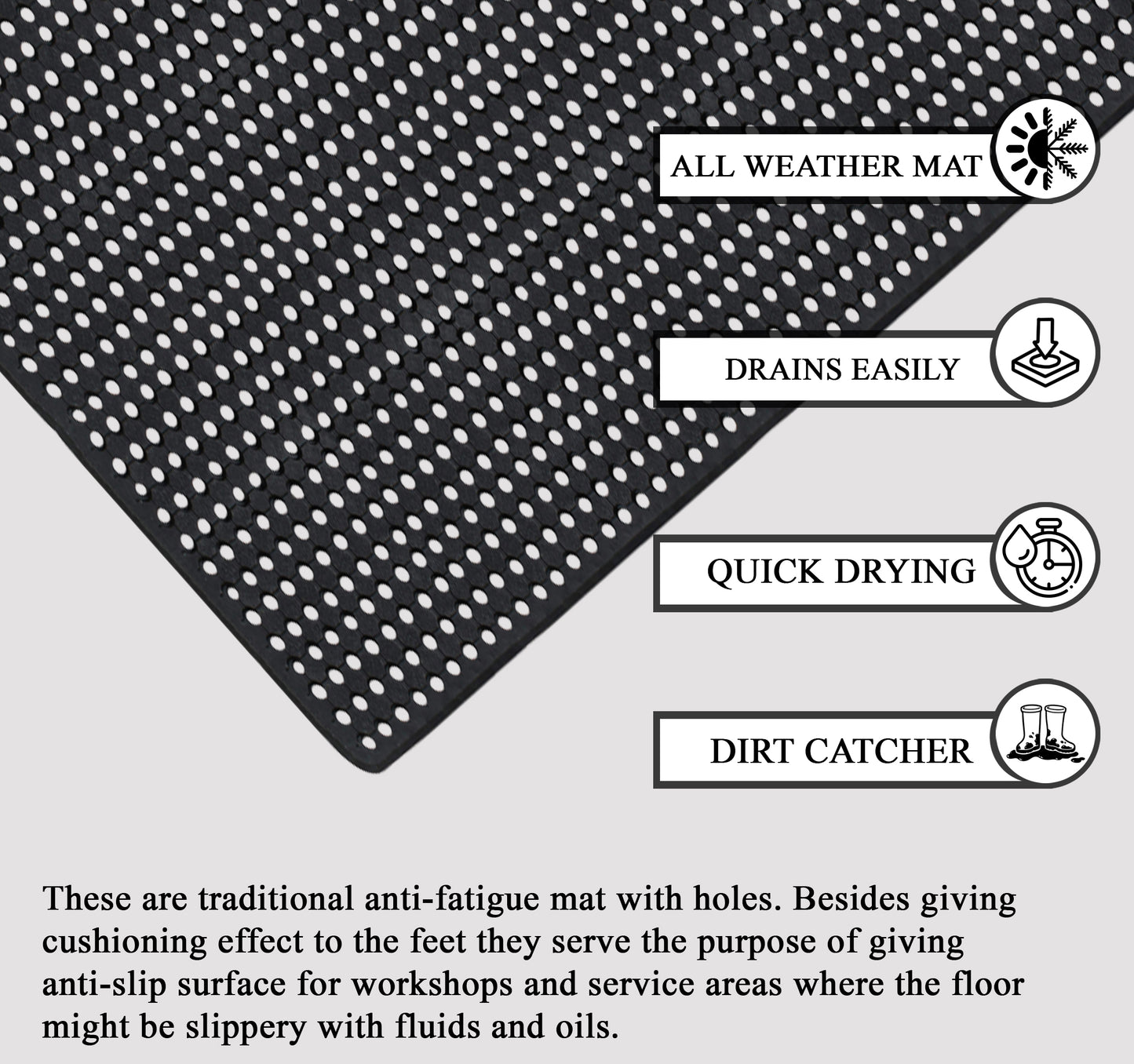 A1HC Checkered Holes Multi-Utility Heavy Duty Commercial Mat 48"X72" Large Scrapper Non-Slip Doormat